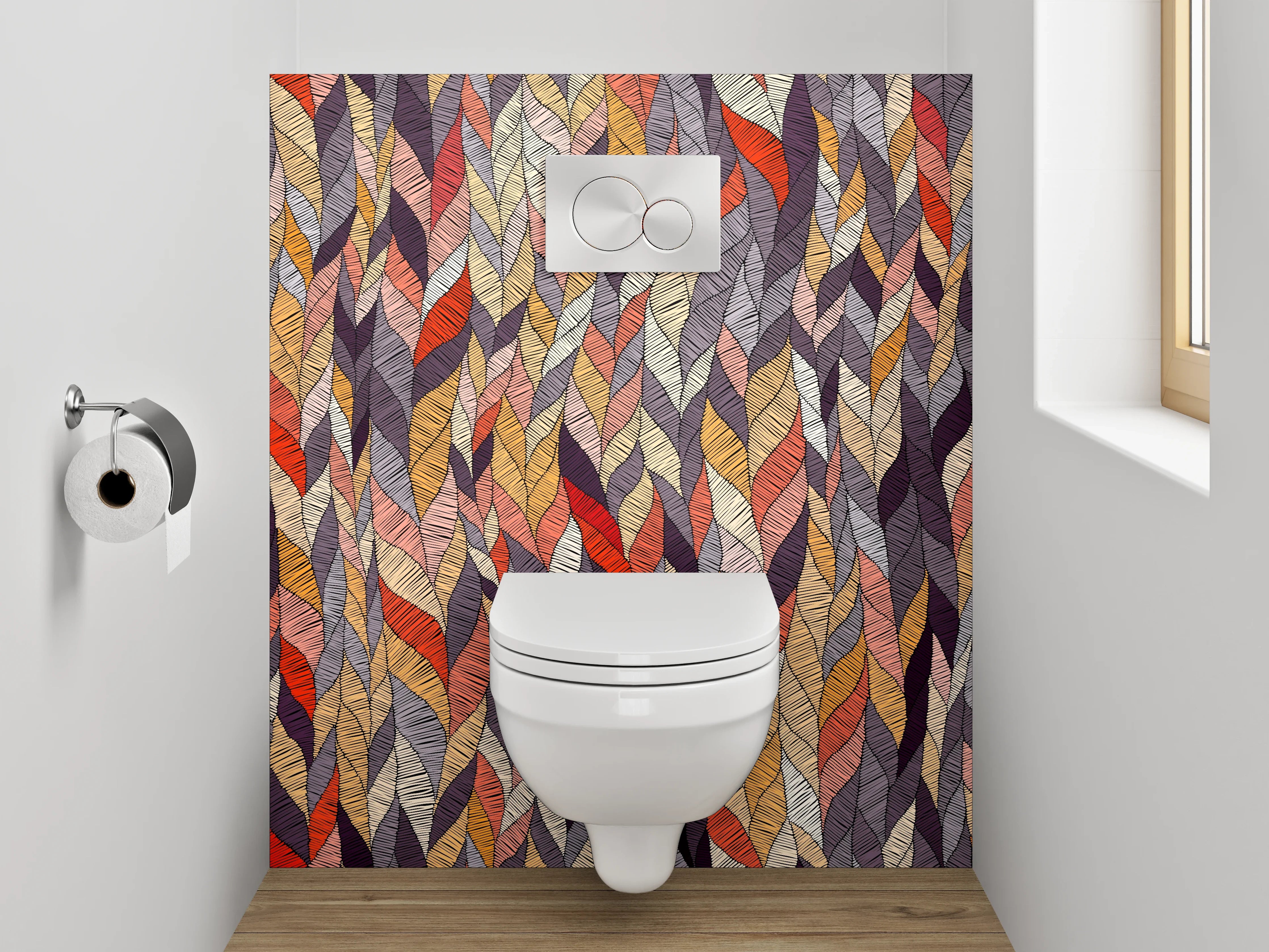 WC-Rückwand - Abstraktes Blättermuster Retro Farben