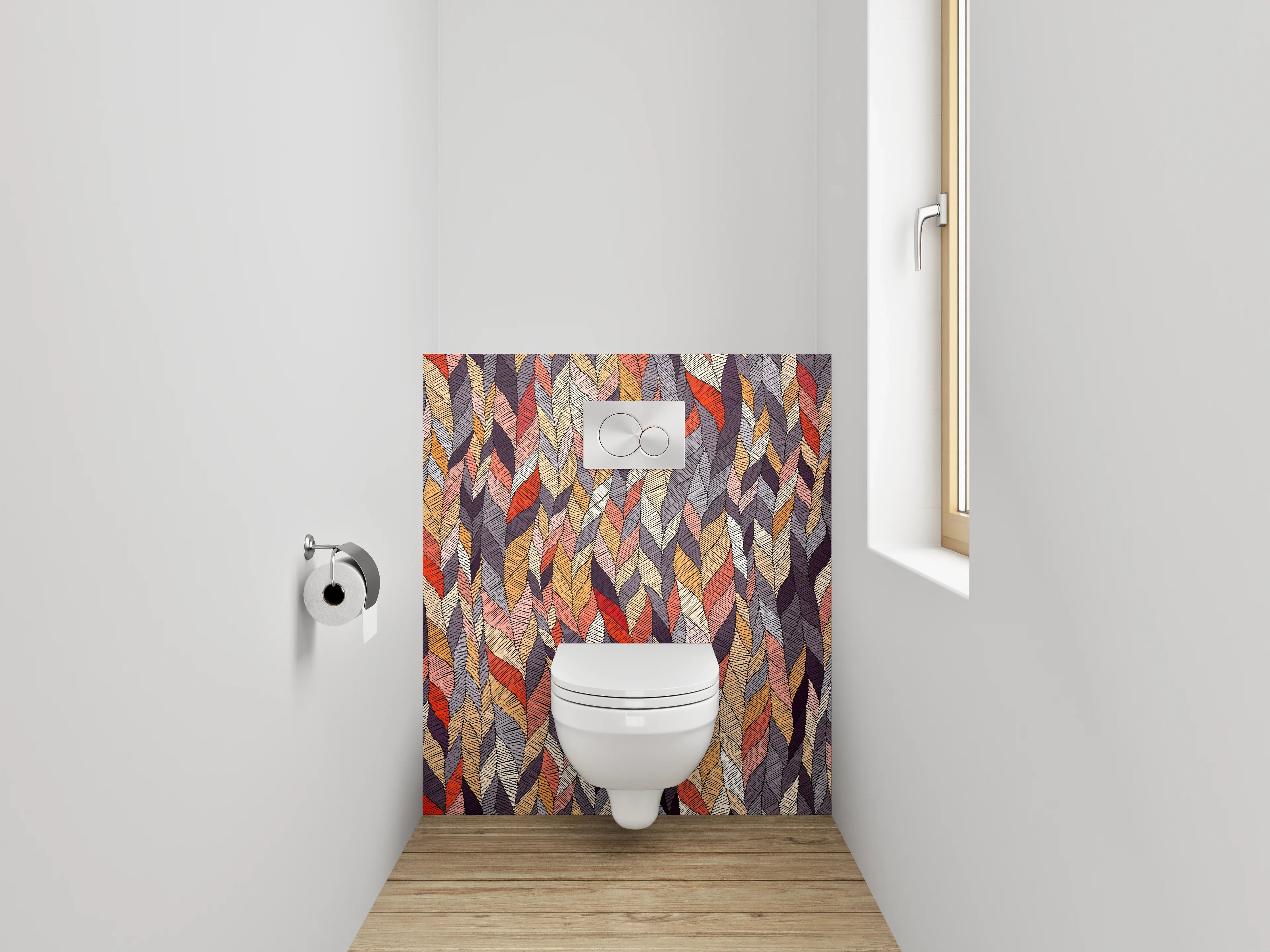 WC-Rückwand - Abstraktes Blättermuster Retro Farben