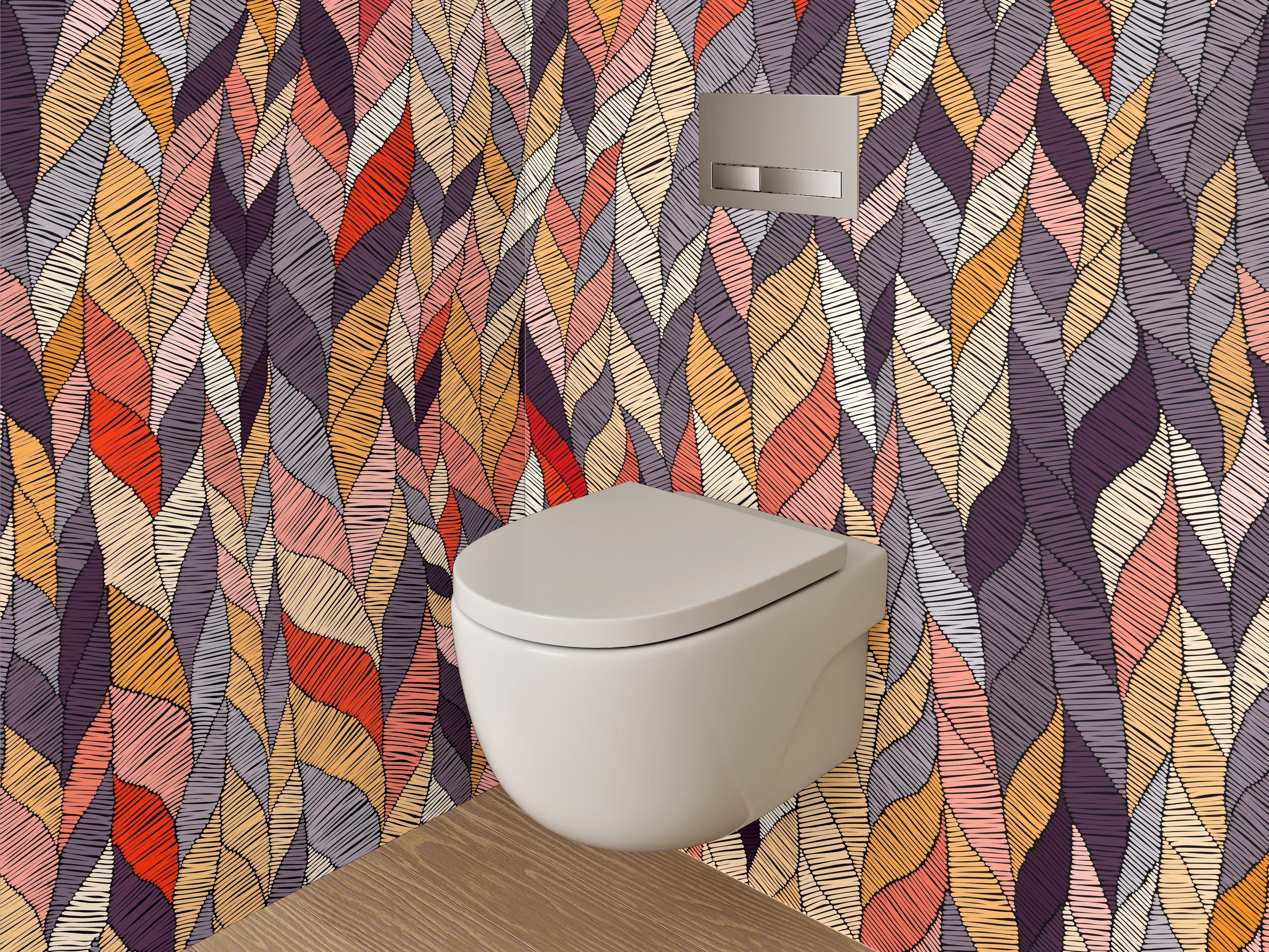 WC-Rückwand - Abstraktes Blättermuster Retro Farben