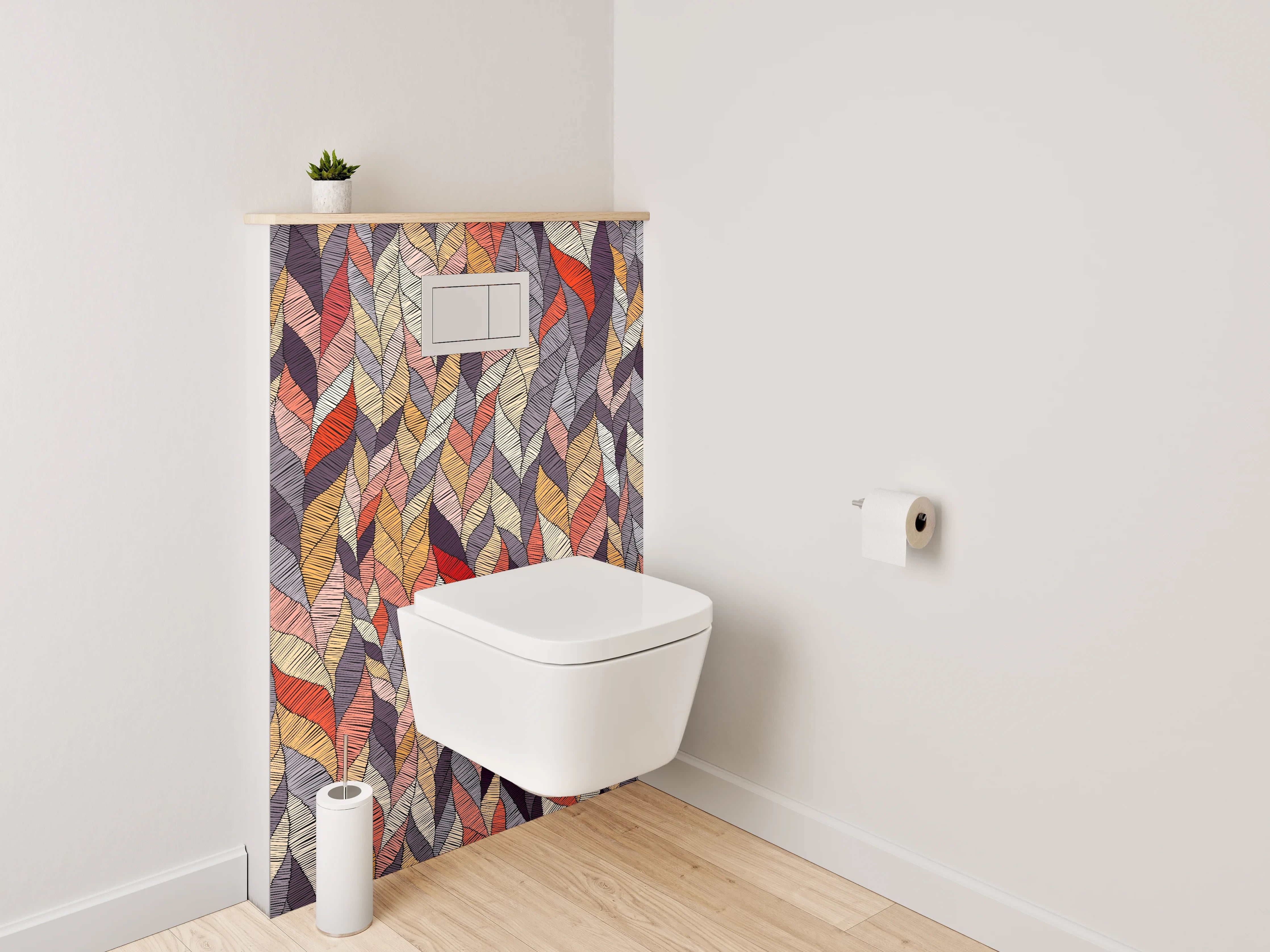 WC-Rückwand - Abstraktes Blättermuster Retro Farben