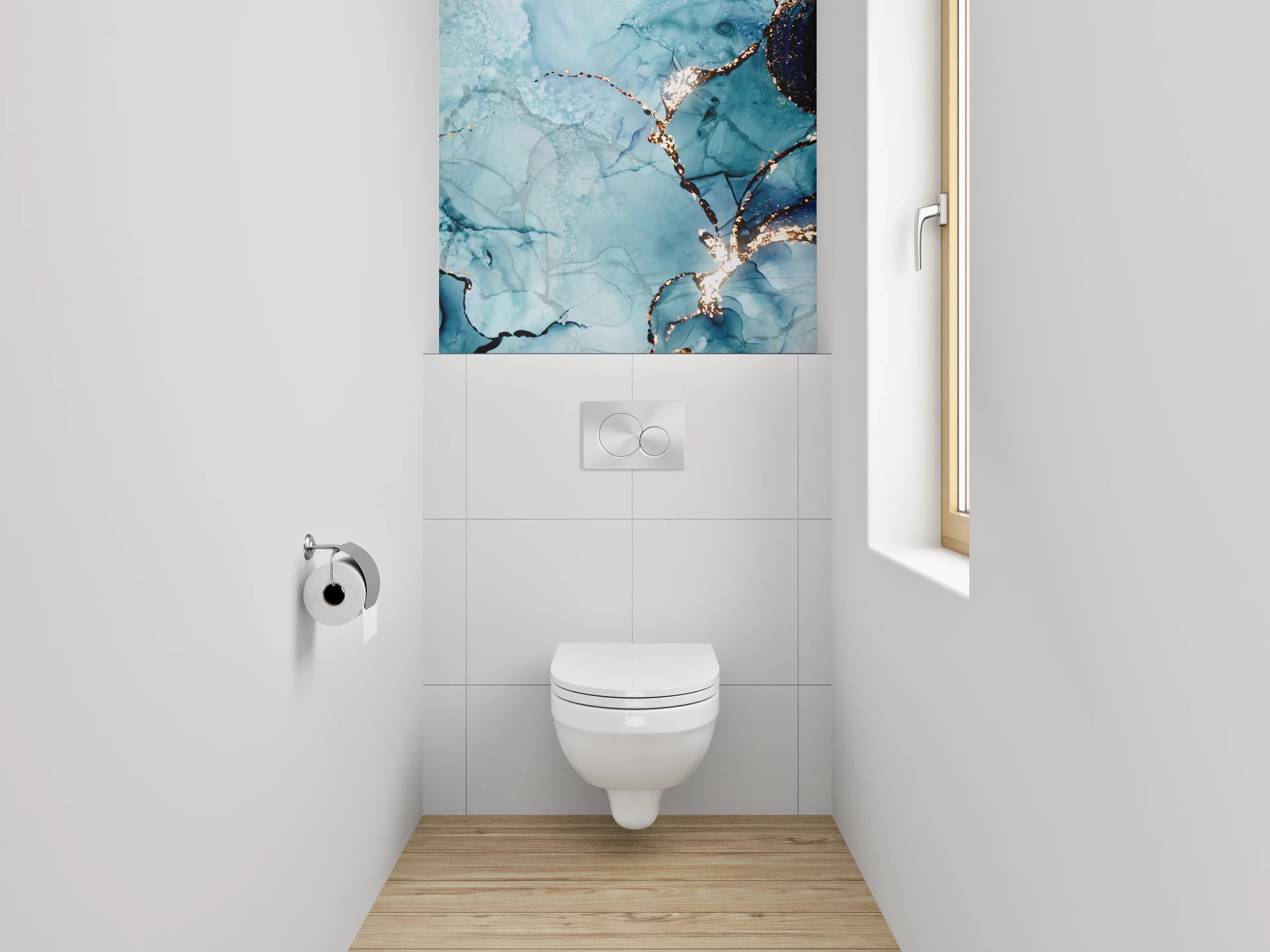 WC-Rückwand - Abstraktes Blau-Gold Aquarell