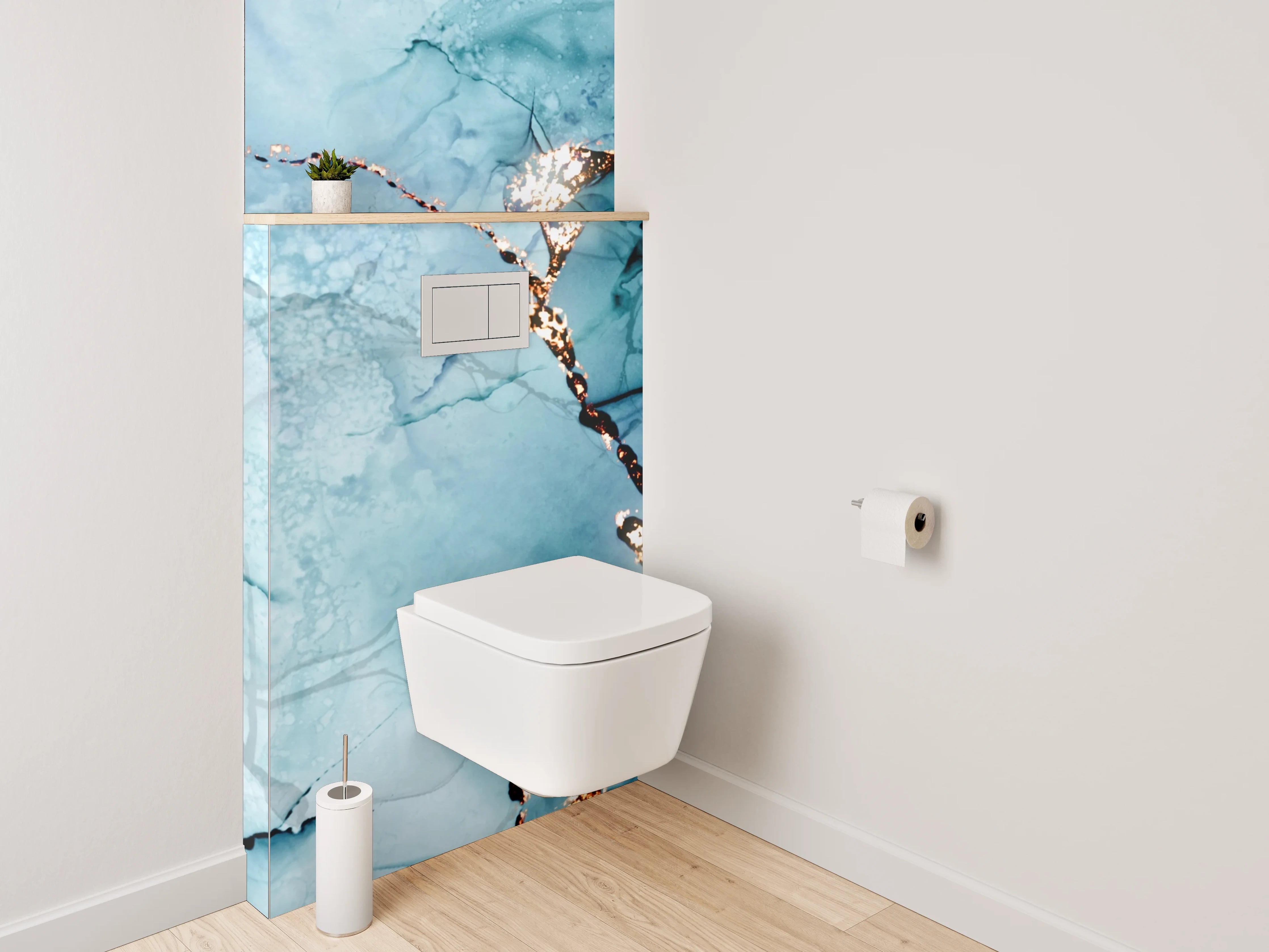 WC-Rückwand - Abstraktes Blau-Gold Aquarell