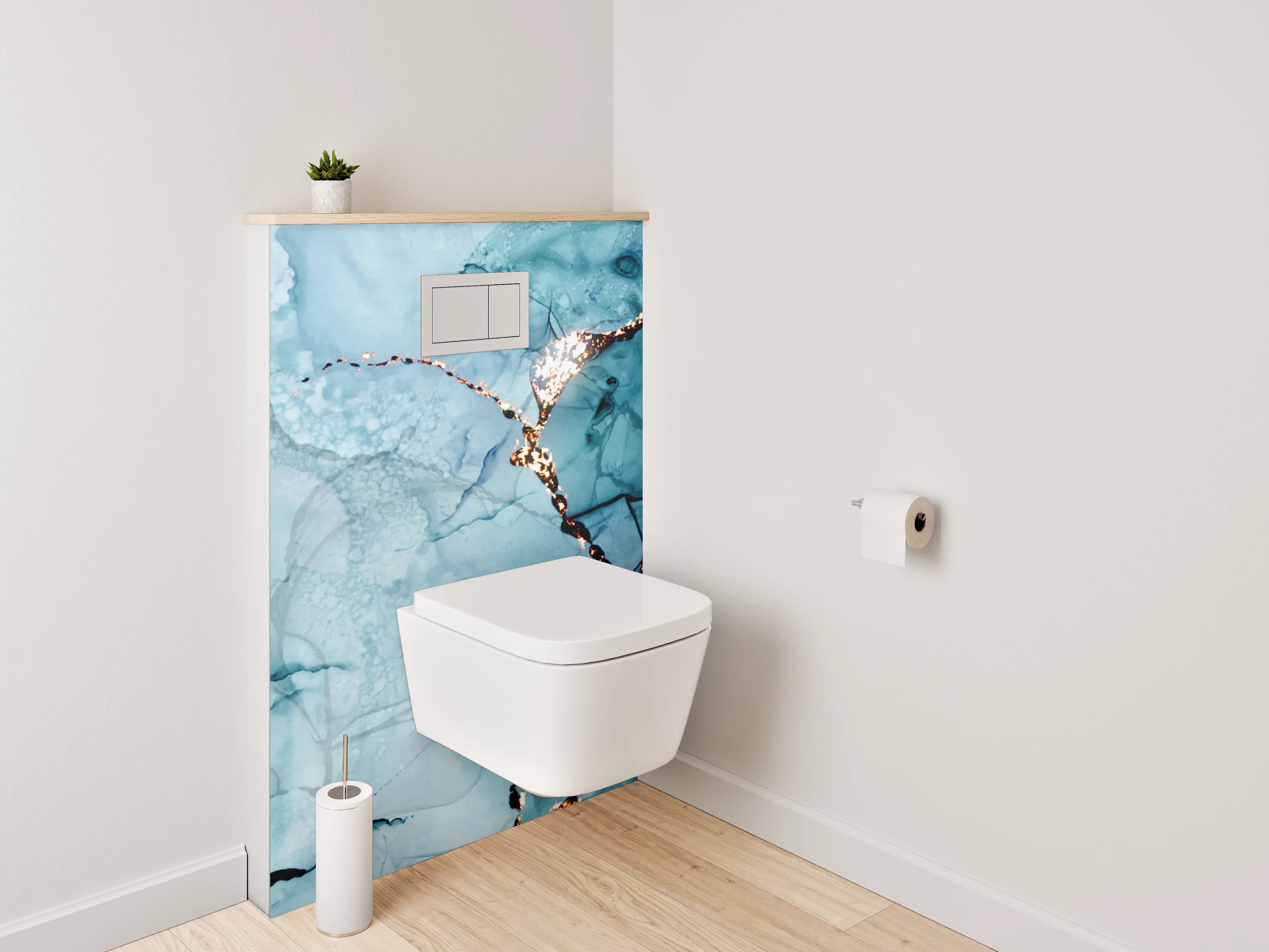 WC-Rückwand - Abstraktes Blau-Gold Aquarell