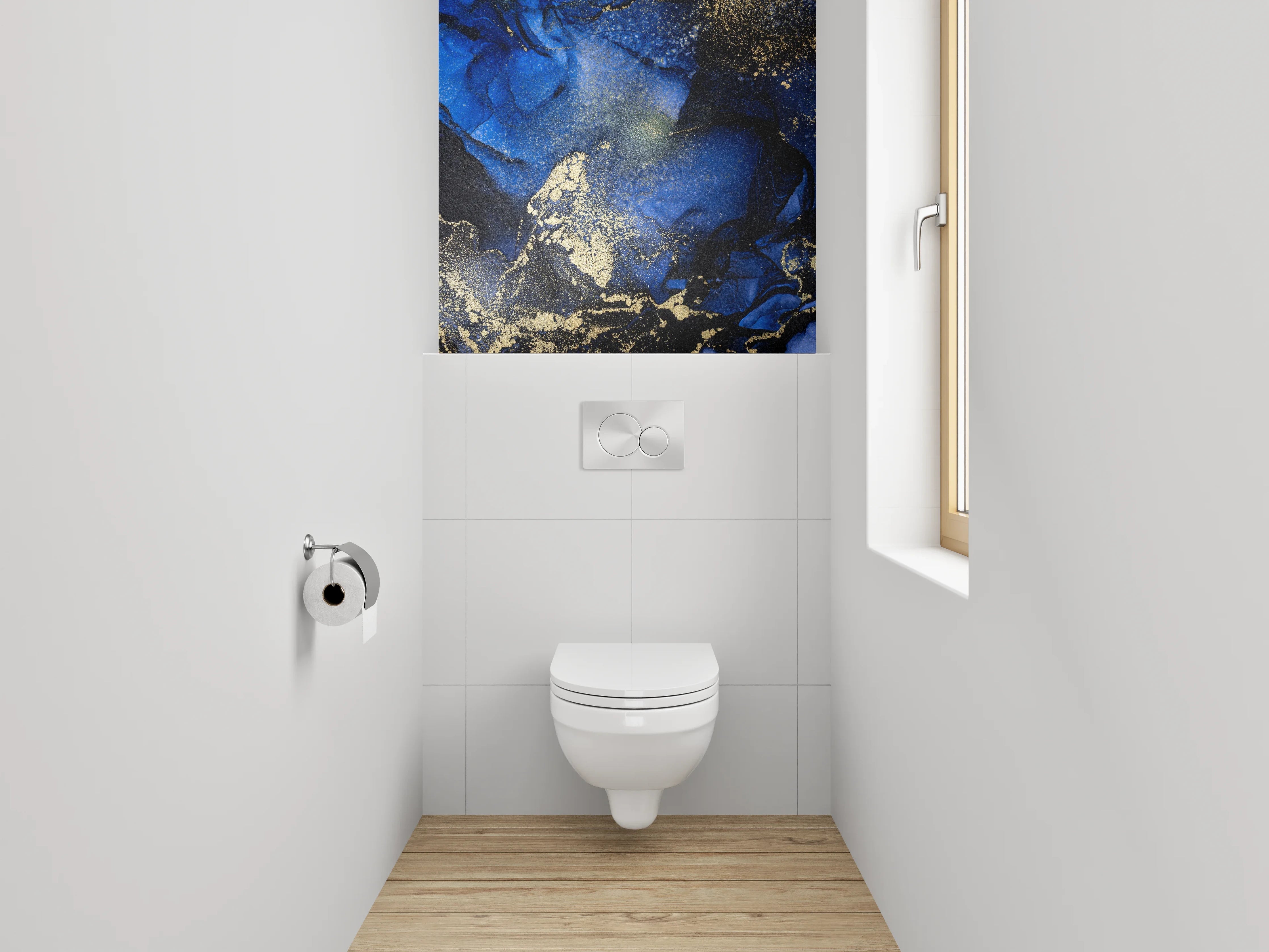 WC-Rückwand - Abstraktes Blau Gold Marmor Design