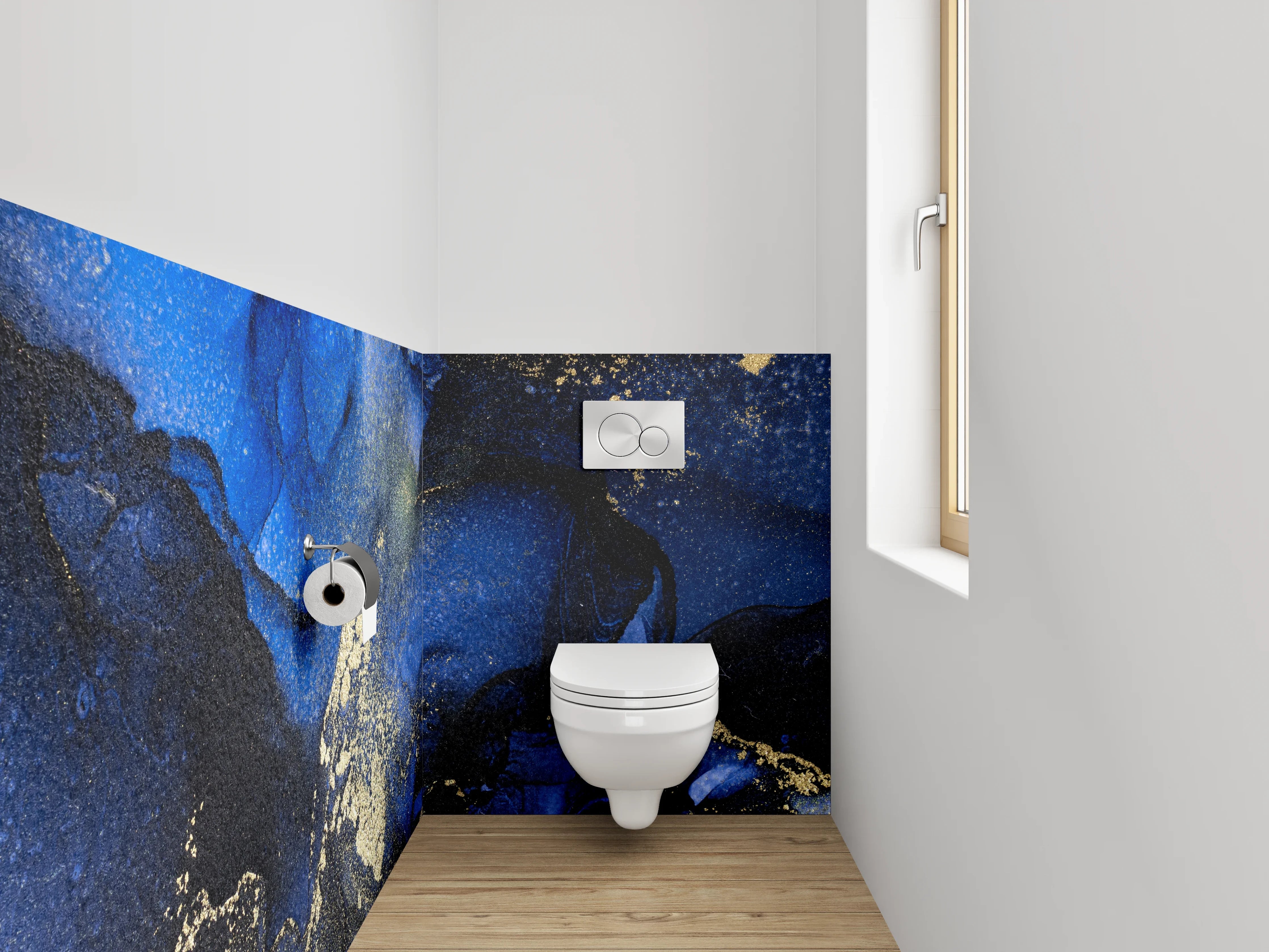 WC-Rückwand - Abstraktes Blau Gold Marmor Design