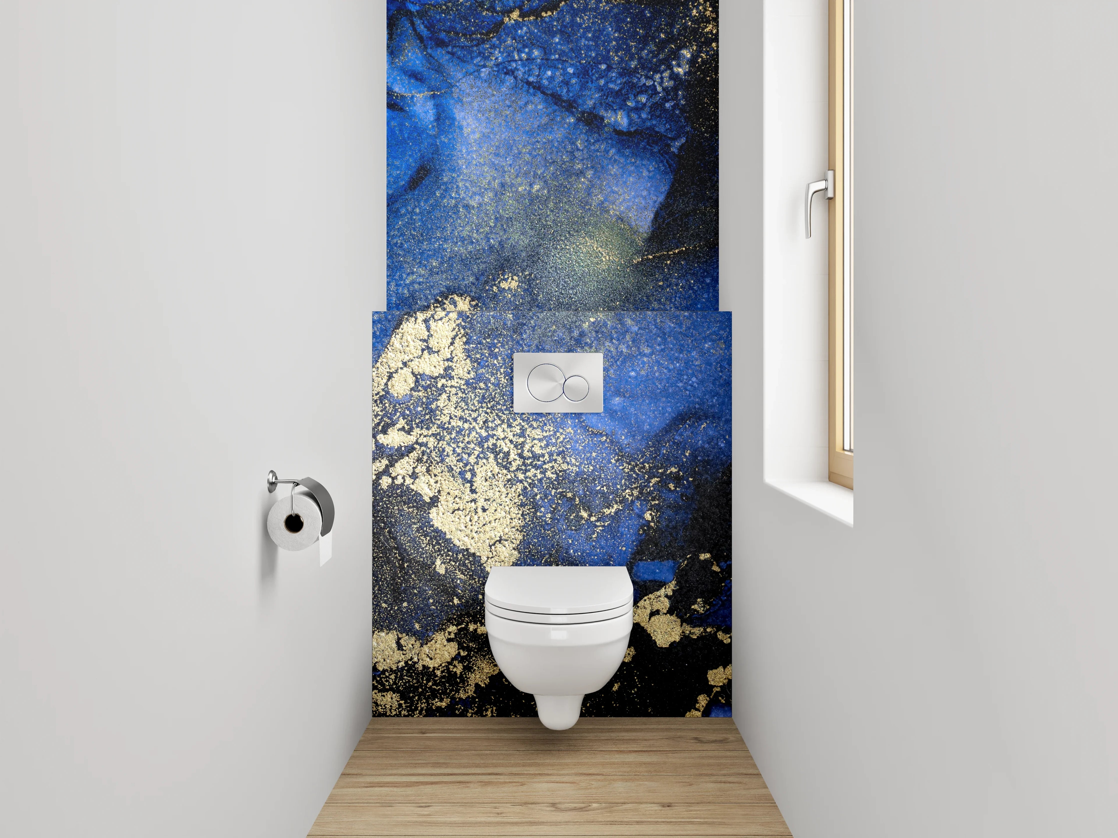 WC-Rückwand - Abstraktes Blau Gold Marmor Design