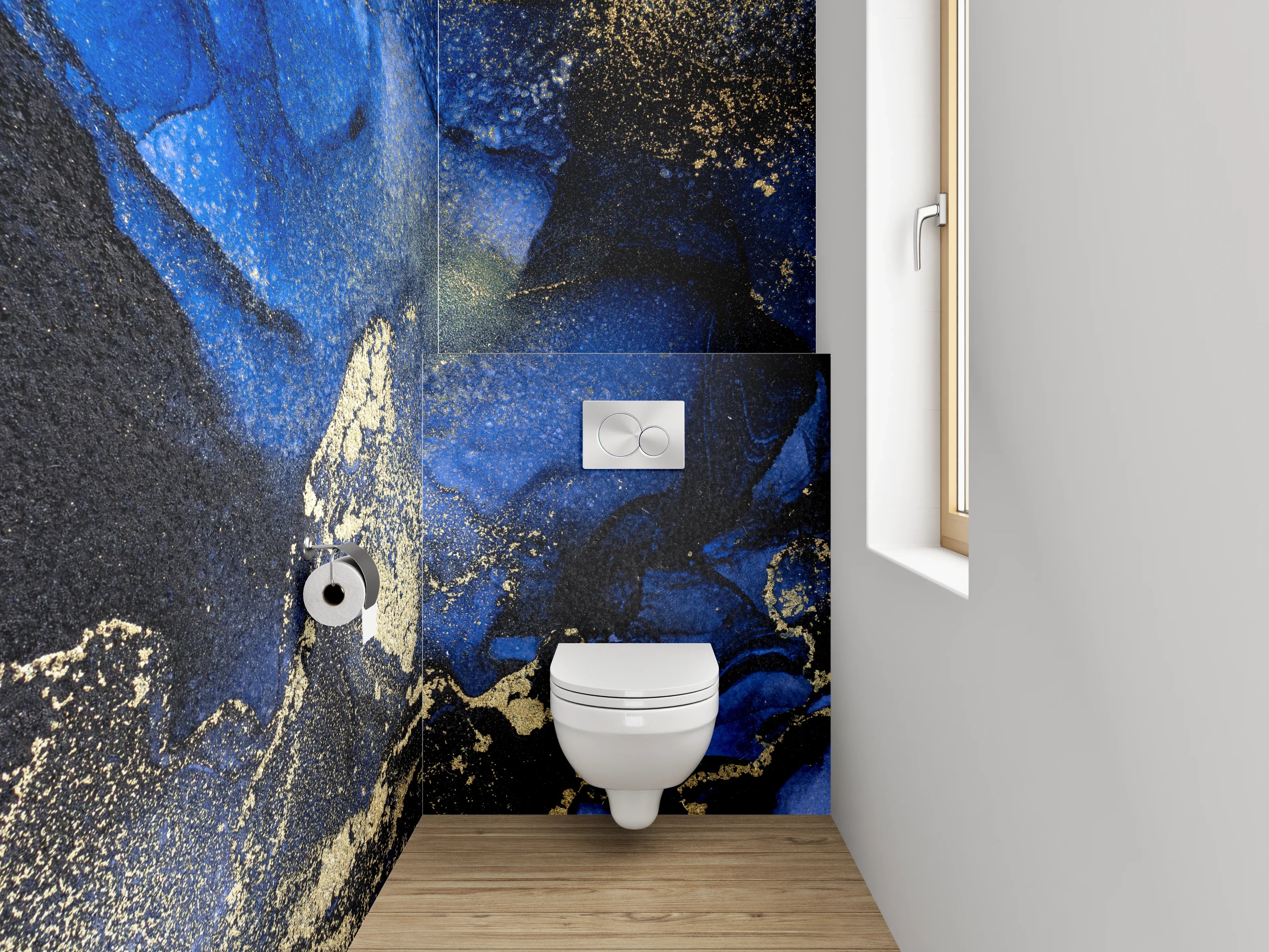 WC-Rückwand - Abstraktes Blau Gold Marmor Design