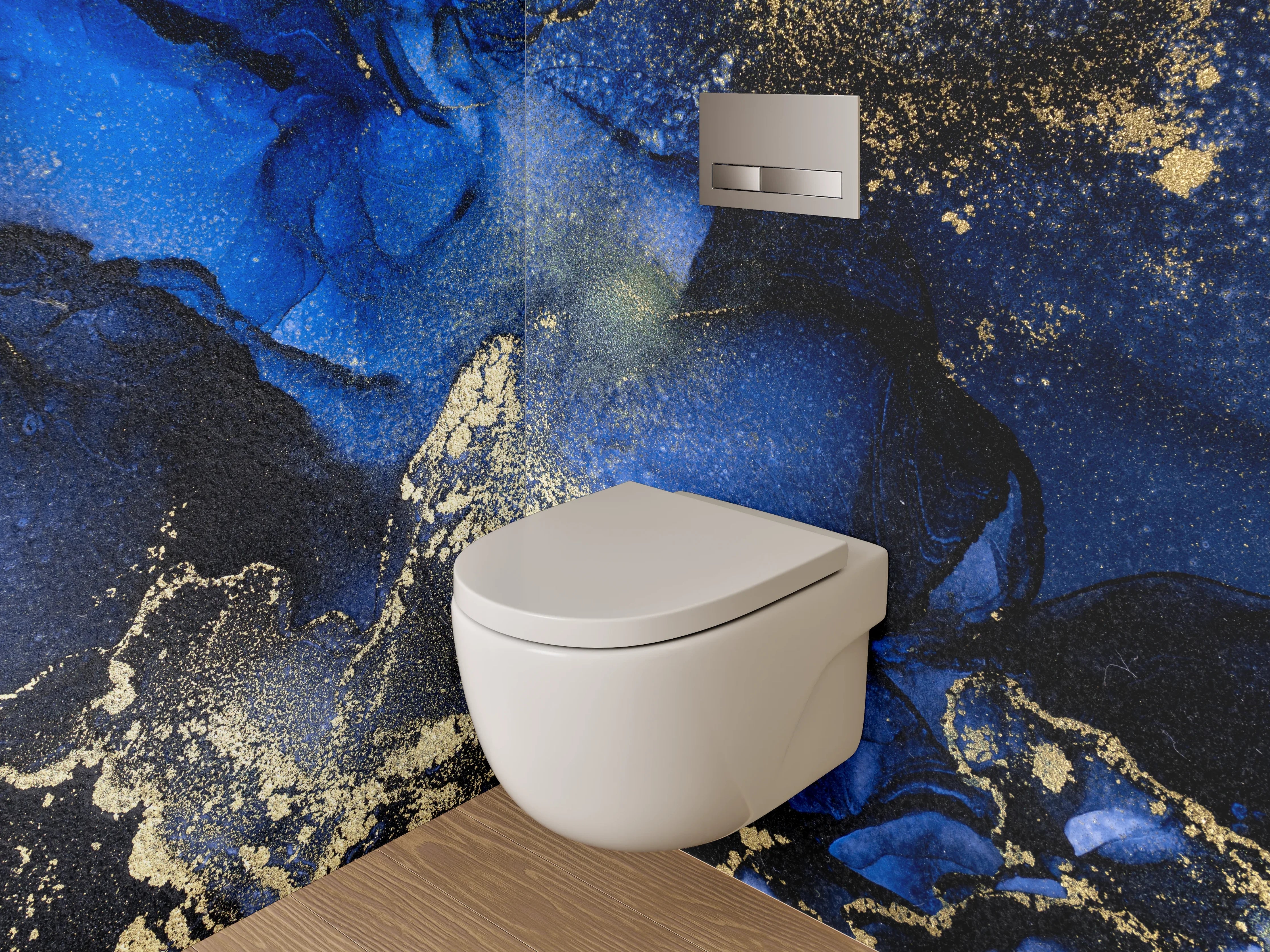 WC-Rückwand - Abstraktes Blau Gold Marmor Design