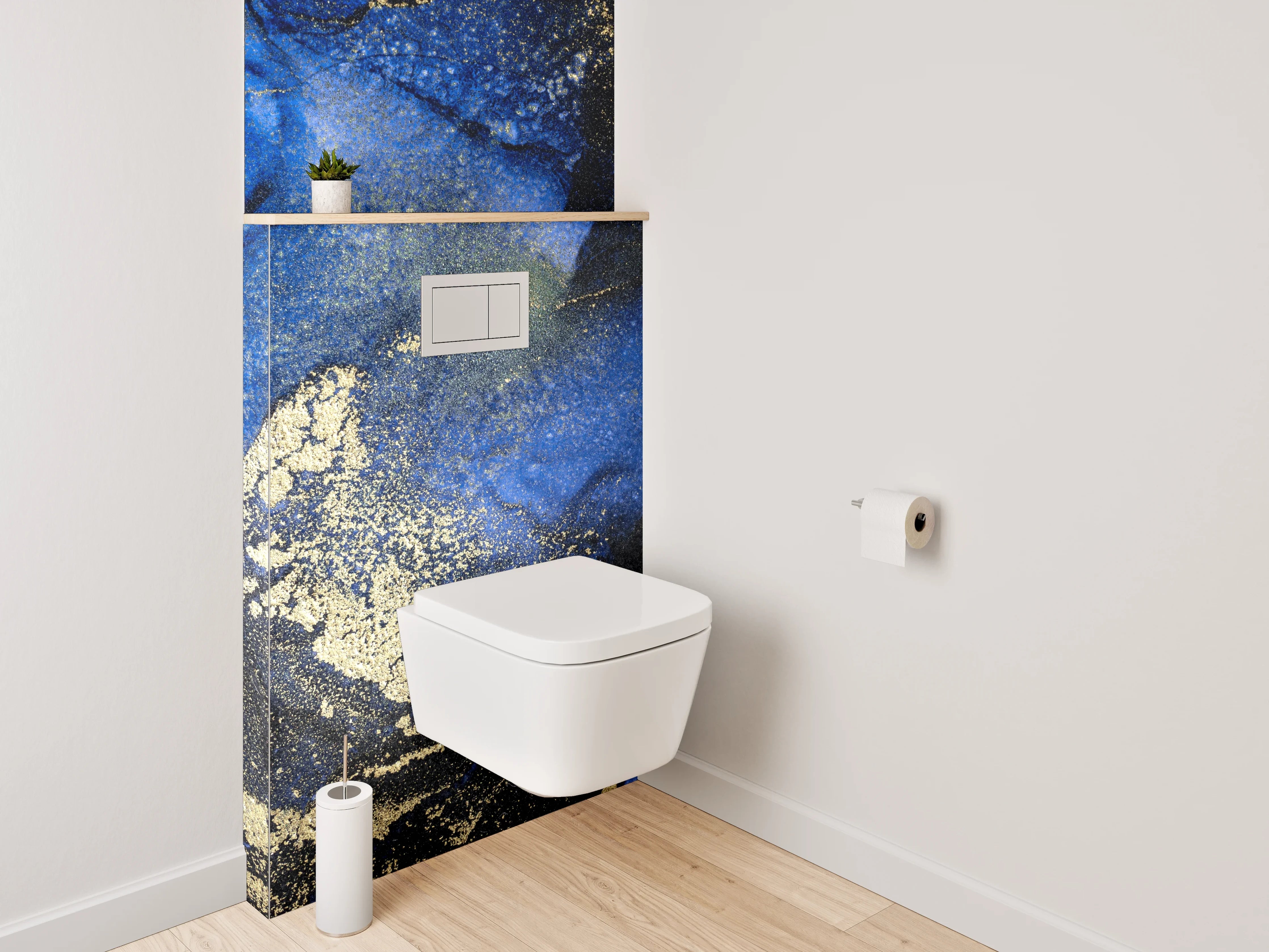 WC-Rückwand - Abstraktes Blau Gold Marmor Design