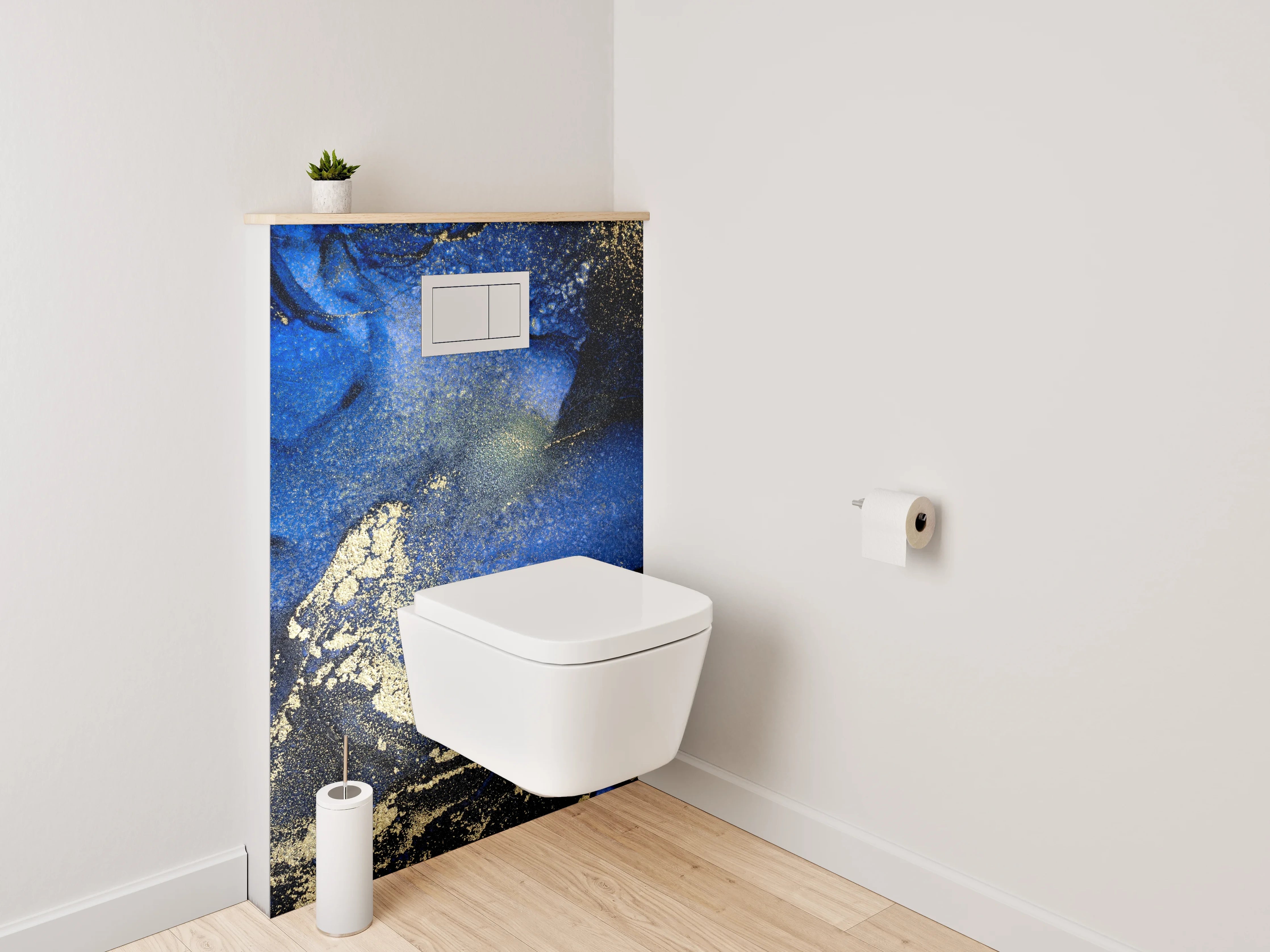 WC-Rückwand - Abstraktes Blau Gold Marmor Design