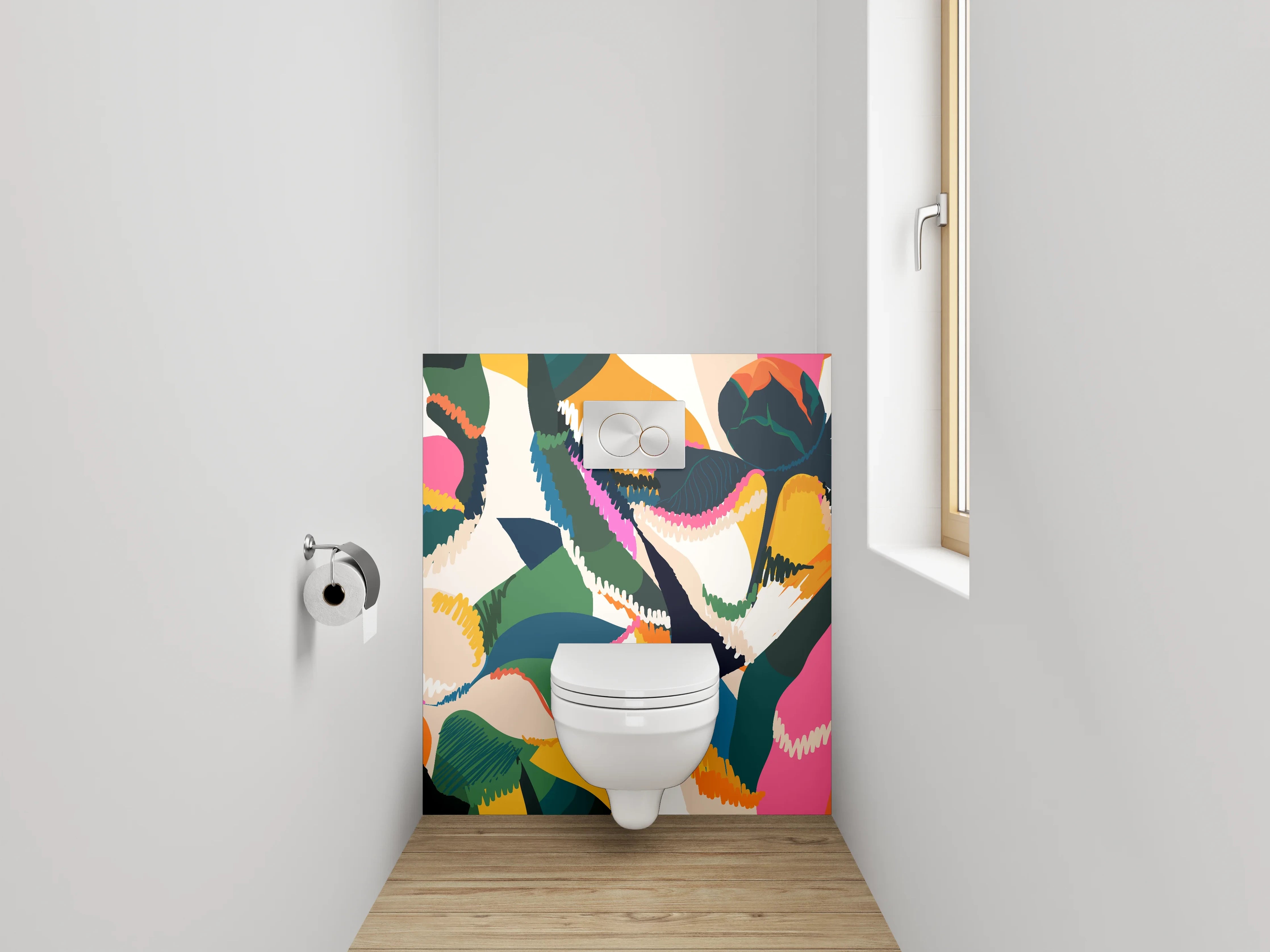 WC-Rückwand - Abstraktes Blütenmuster Bunt Modern