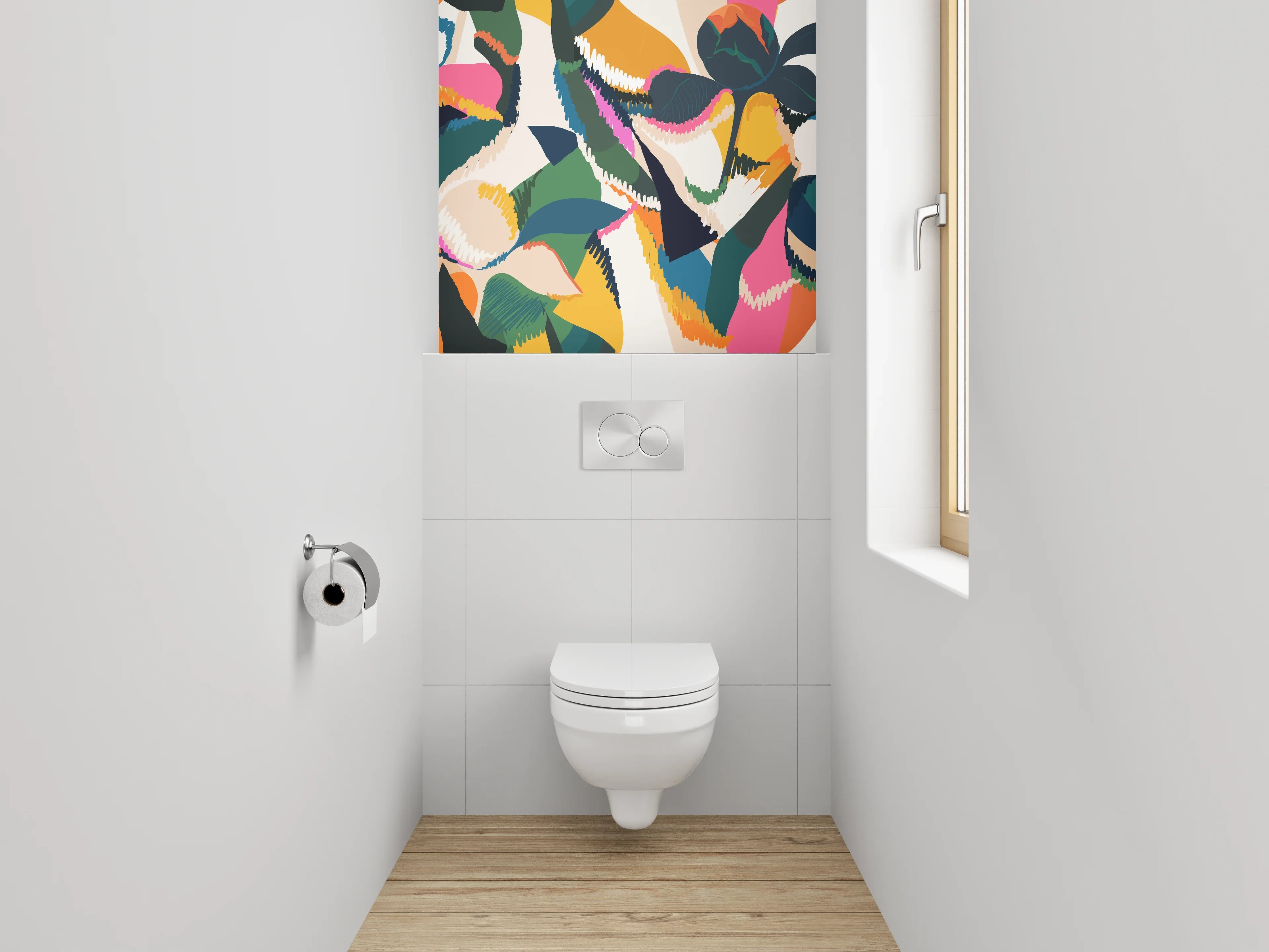 WC-Rückwand - Abstraktes Blütenmuster Bunt Modern