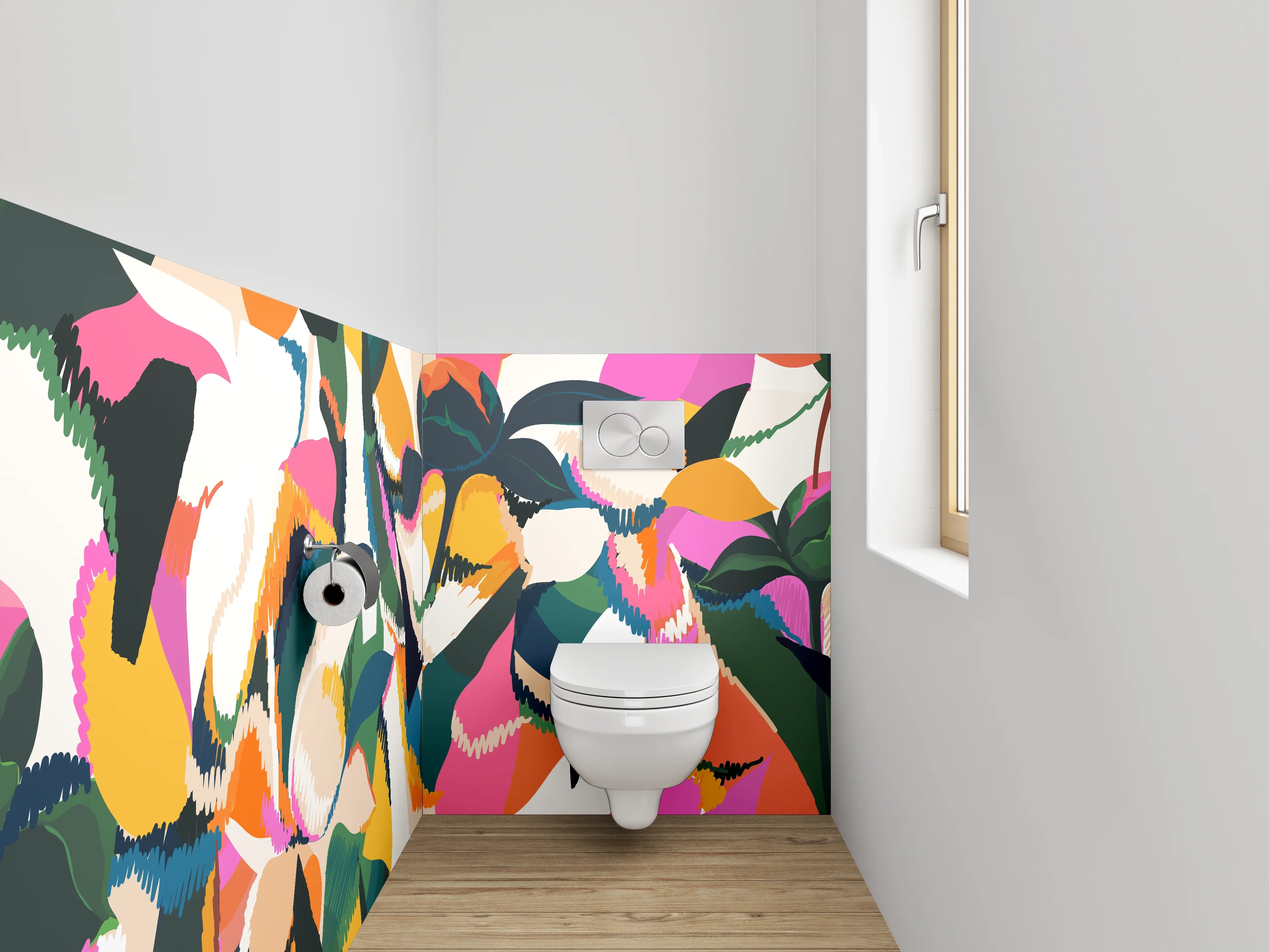 WC-Rückwand - Abstraktes Blütenmuster Bunt Modern