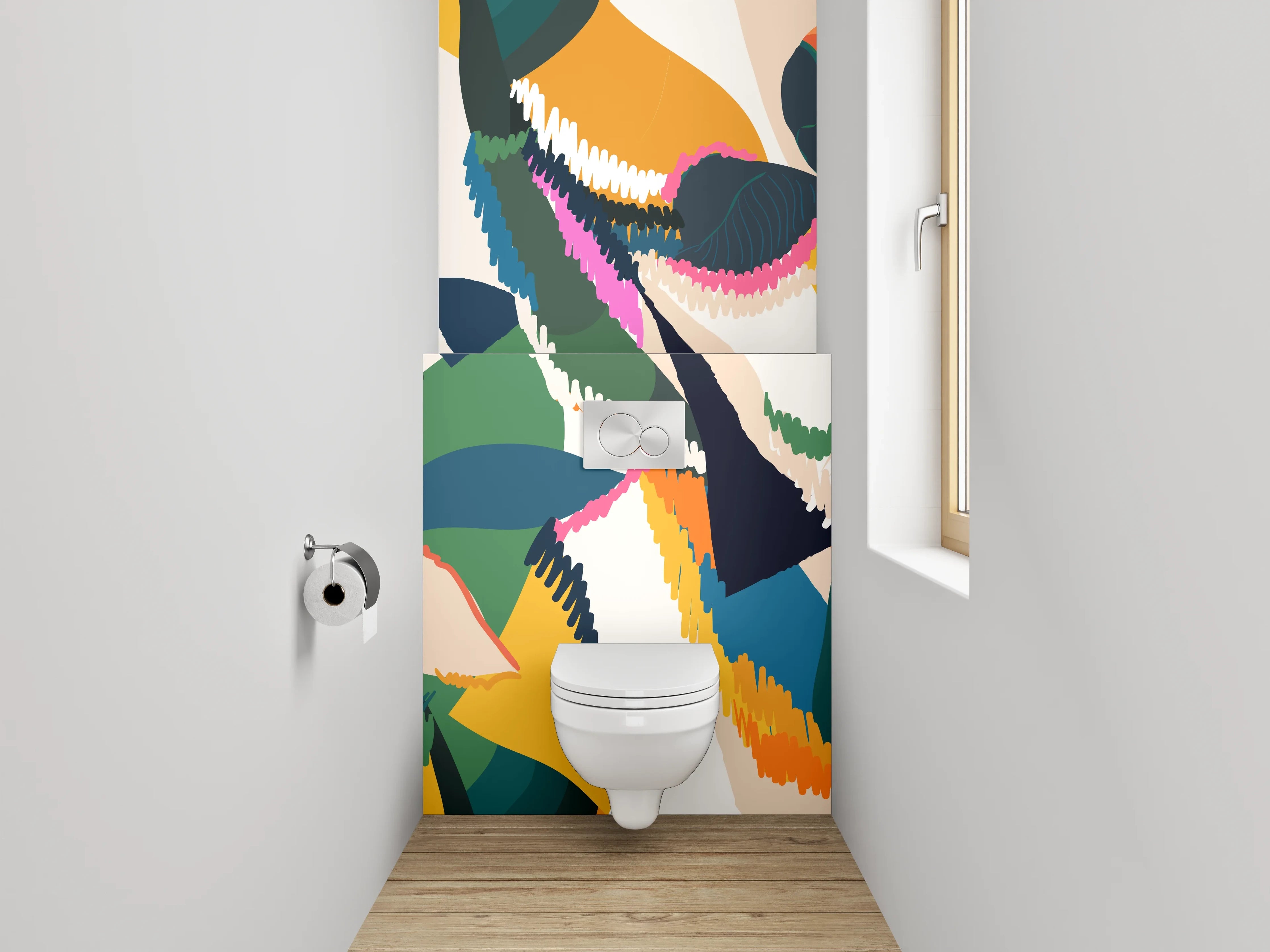 WC-Rückwand - Abstraktes Blütenmuster Bunt Modern