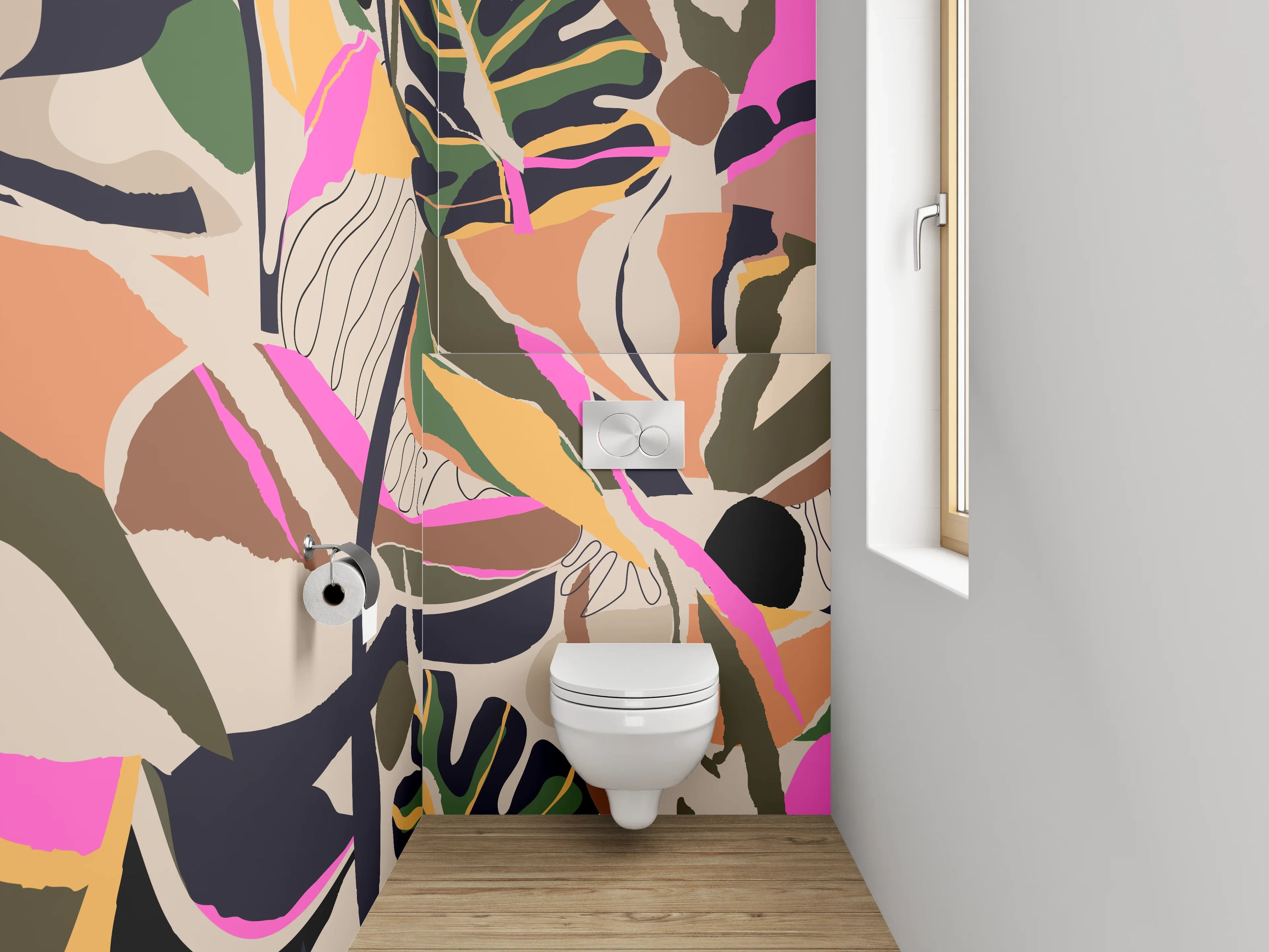 WC-Rückwand - Abstraktes Dschungel-Muster modern bunt