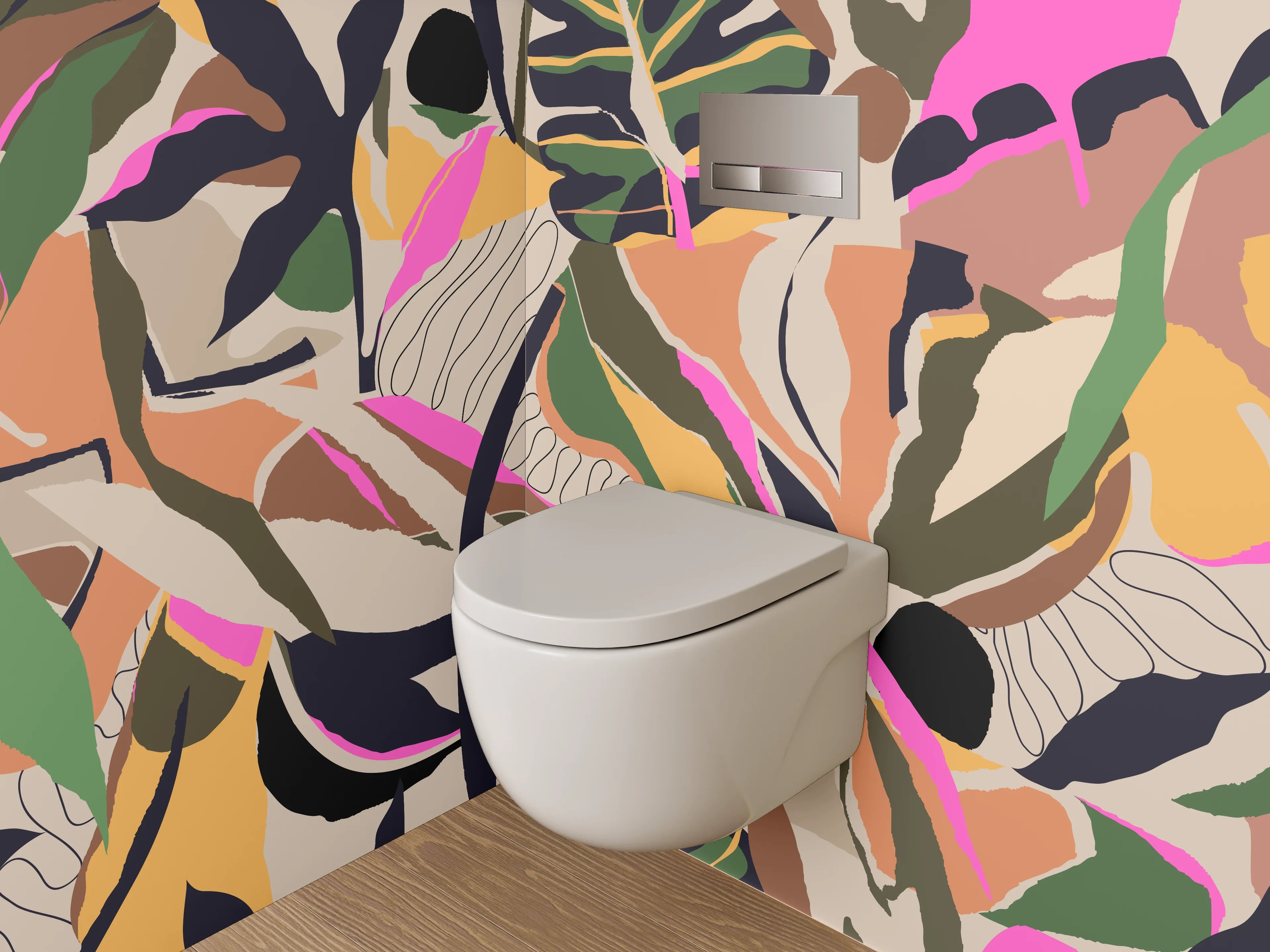 WC-Rückwand - Abstraktes Dschungel-Muster modern bunt