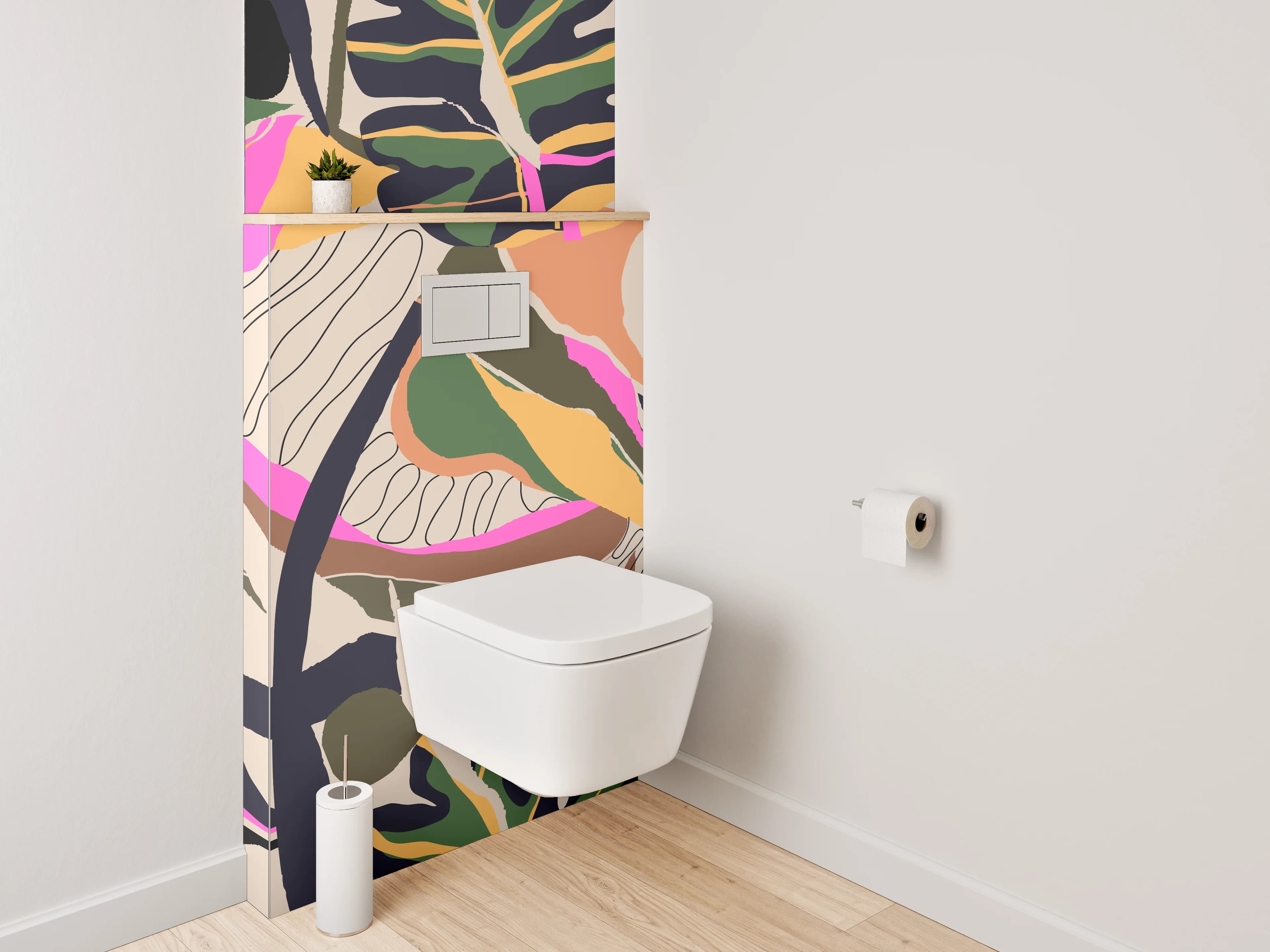 WC-Rückwand - Abstraktes Dschungel-Muster modern bunt