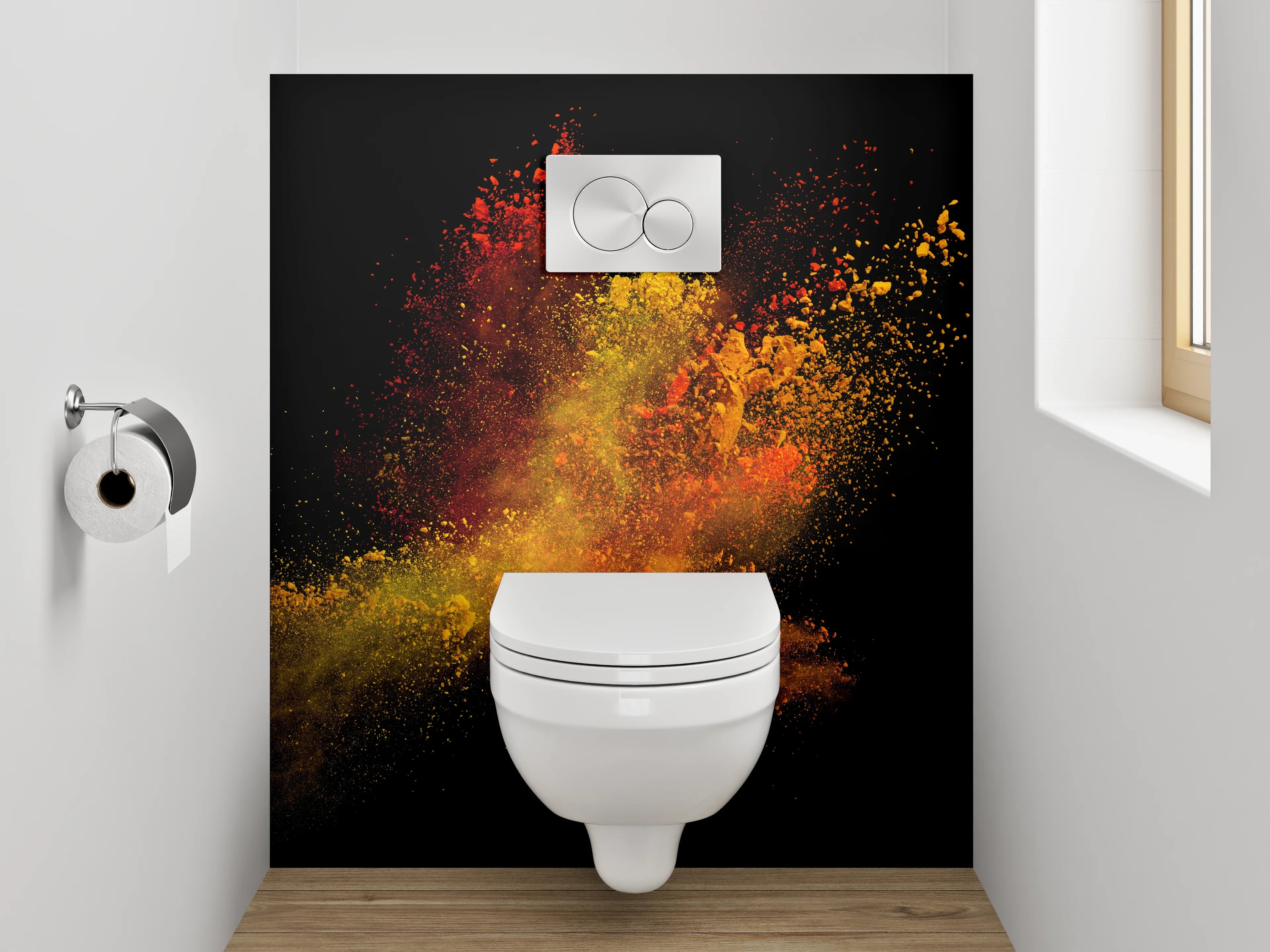 WC-Rückwand - Abstraktes Farbenspiel – Pulver-Explosion Kunst