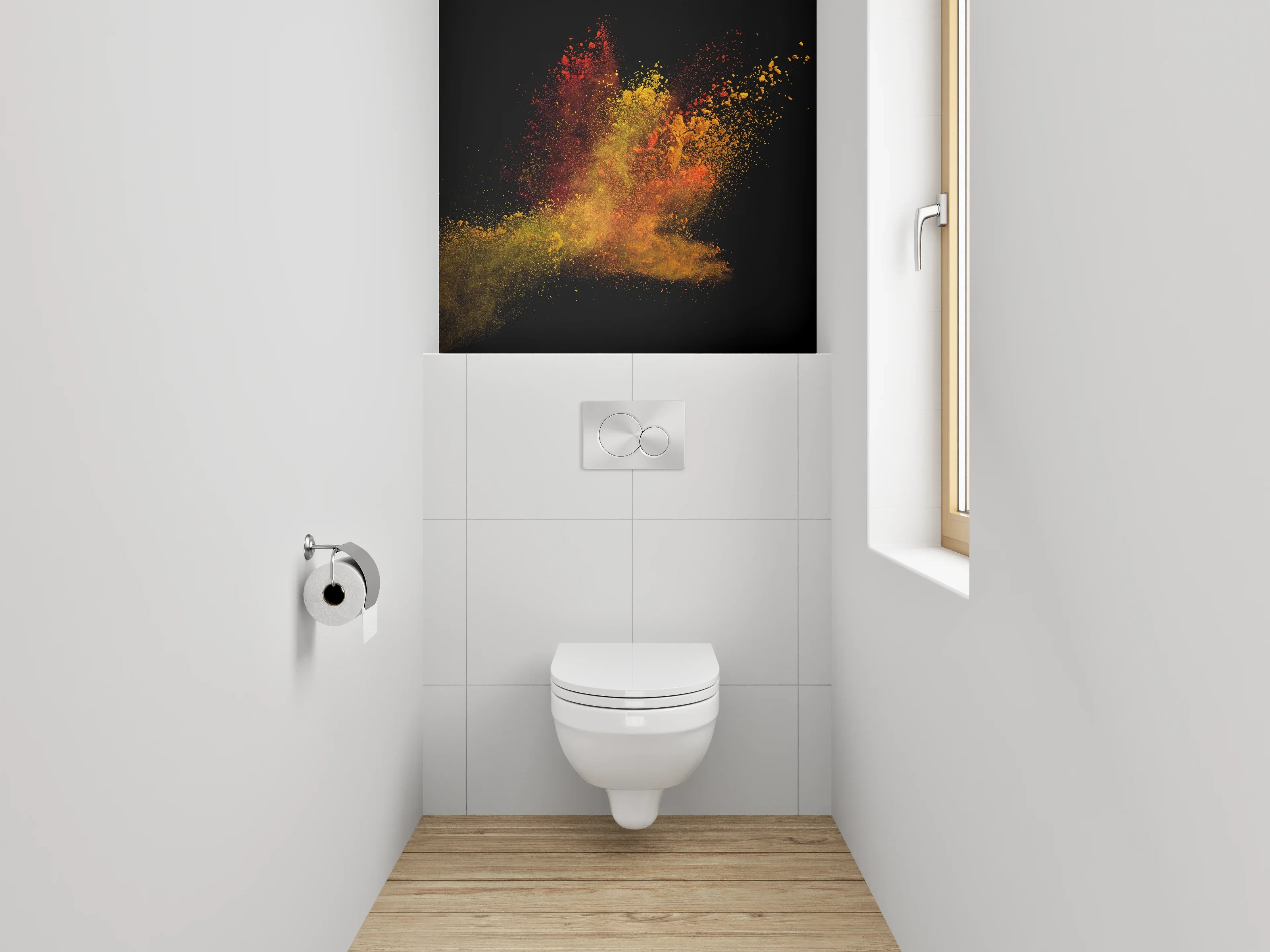 WC-Rückwand - Abstraktes Farbenspiel – Pulver-Explosion Kunst