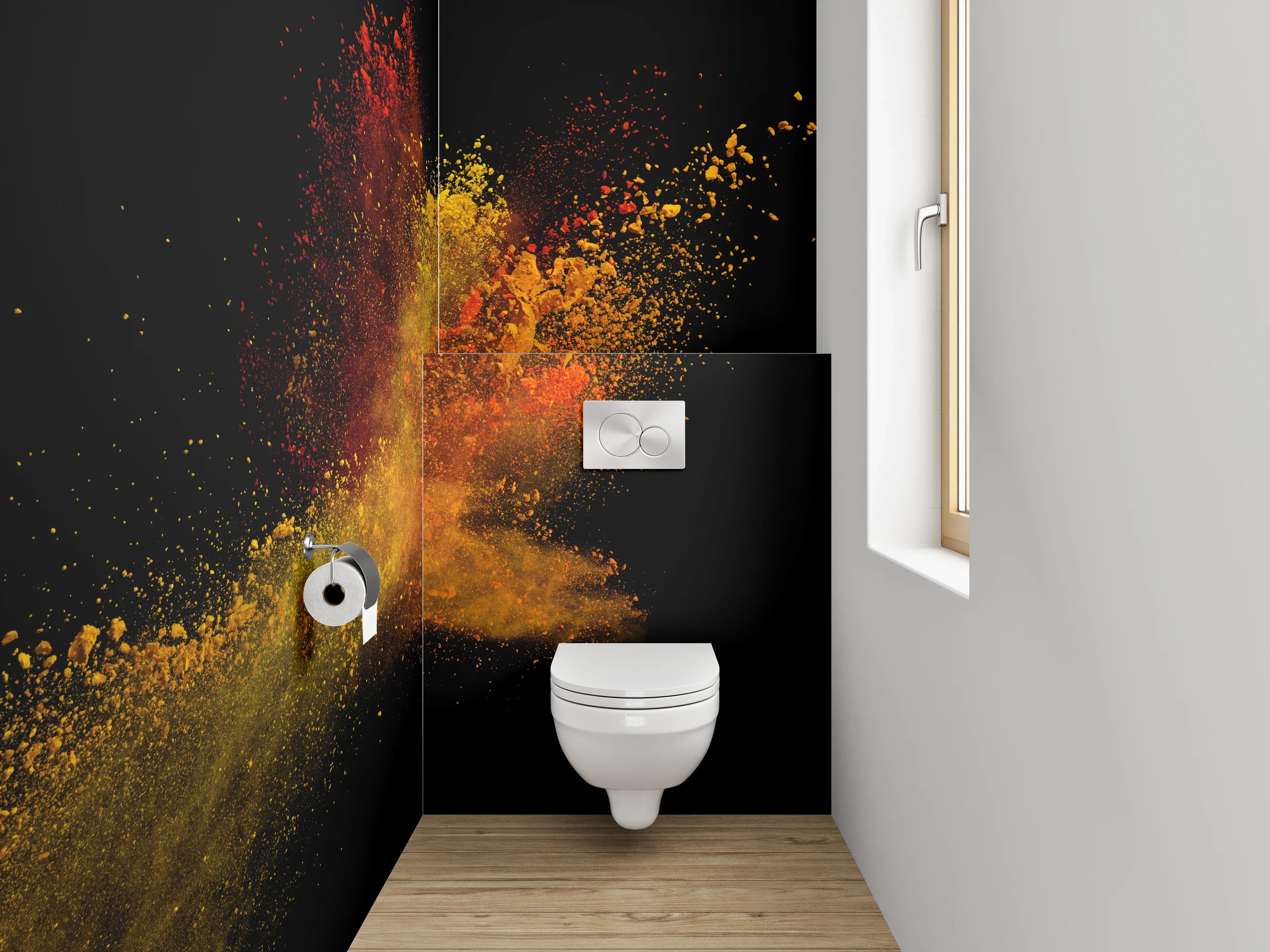 WC-Rückwand - Abstraktes Farbenspiel – Pulver-Explosion Kunst