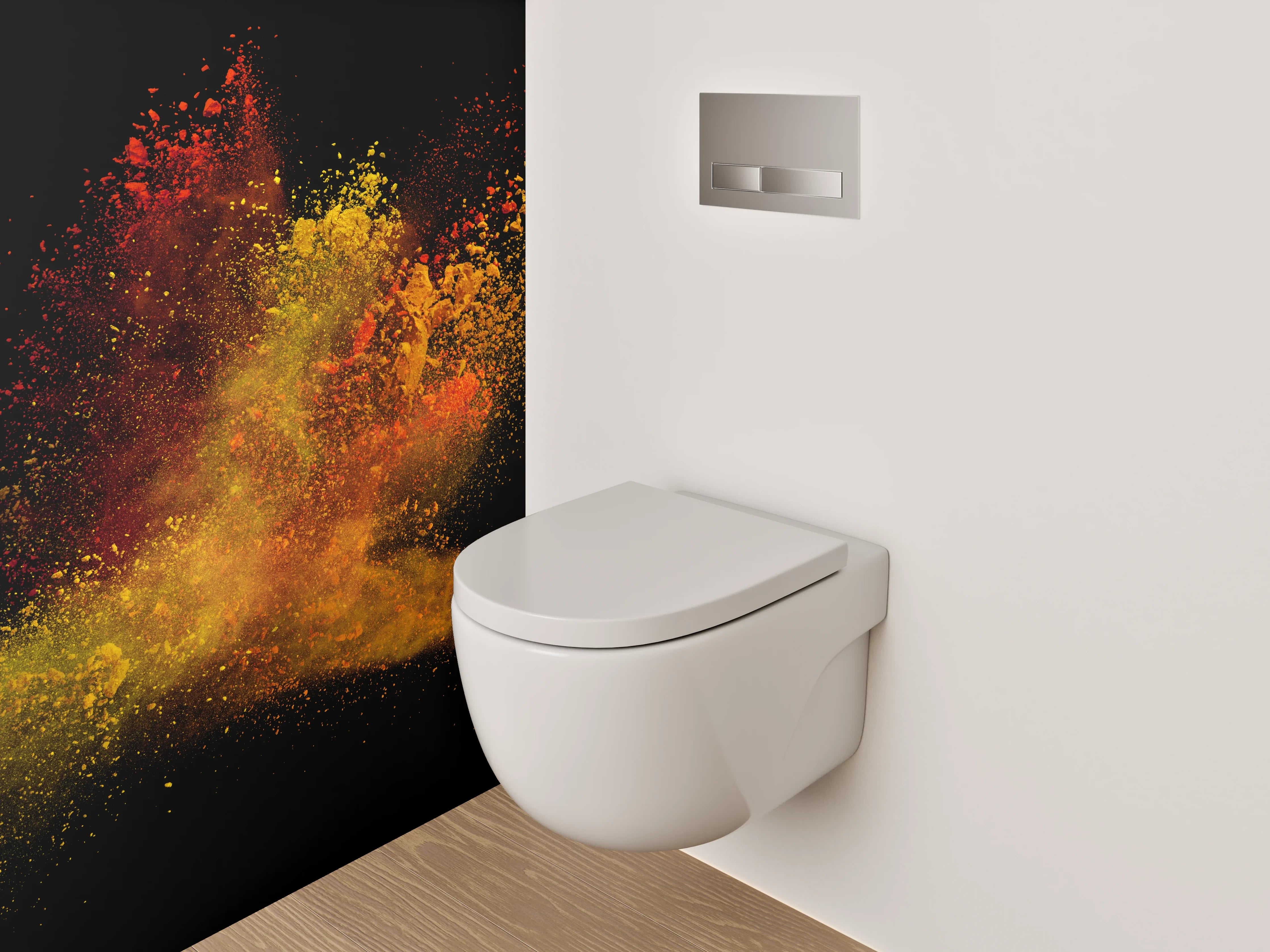 WC-Rückwand - Abstraktes Farbenspiel – Pulver-Explosion Kunst