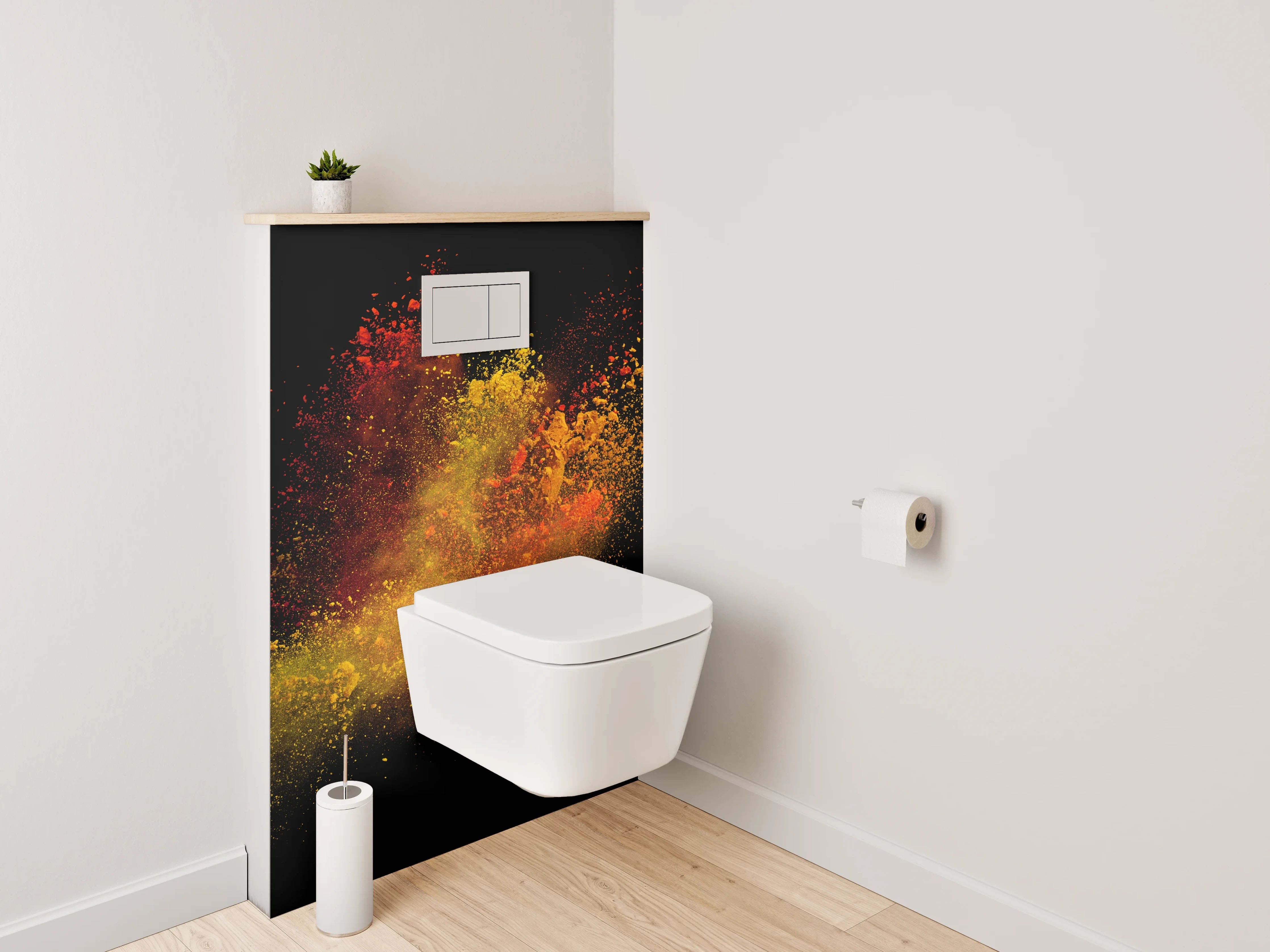 WC-Rückwand - Abstraktes Farbenspiel – Pulver-Explosion Kunst