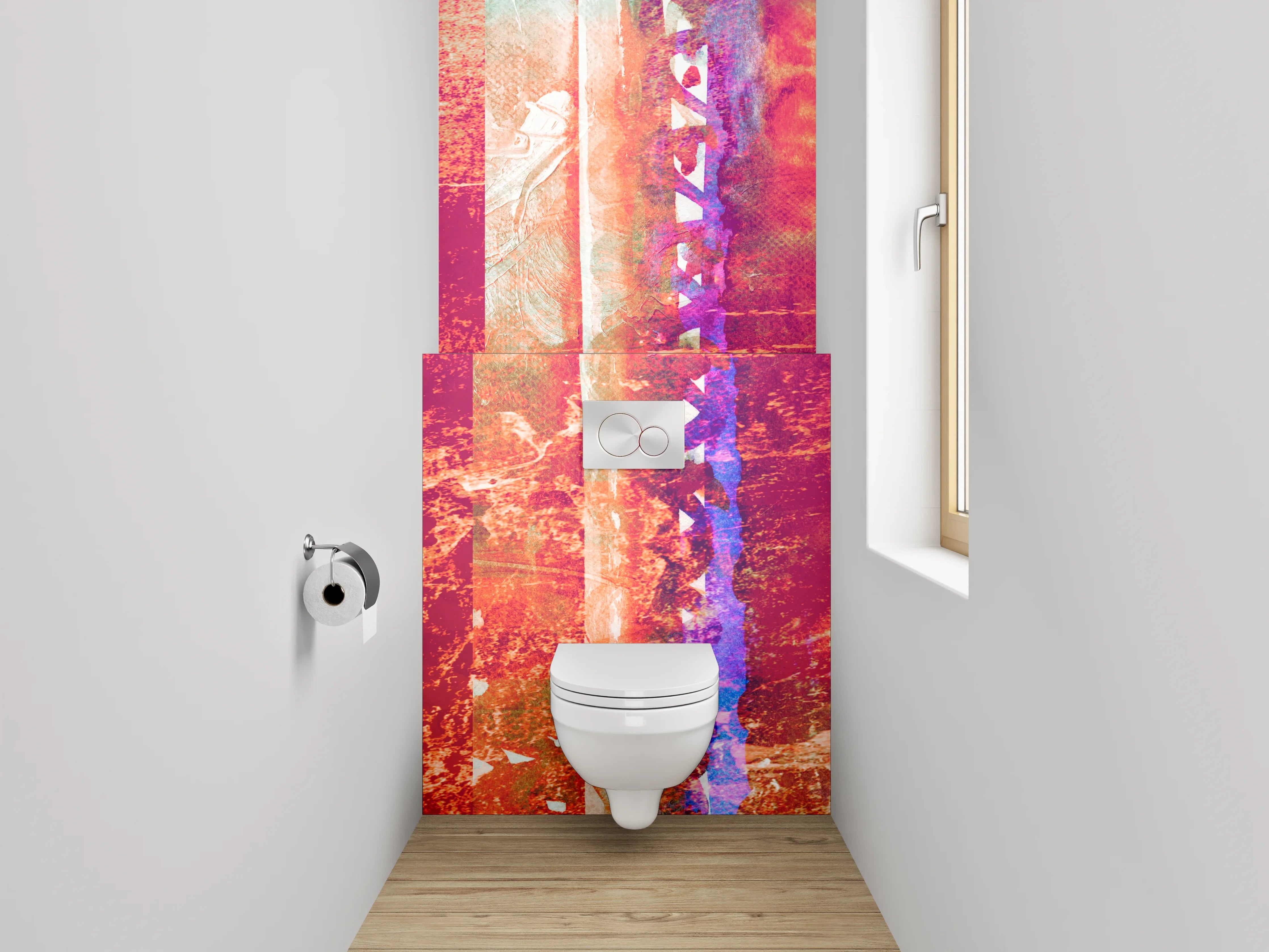 WC-Rückwand - Abstraktes Farbenspiel für Dein Bad