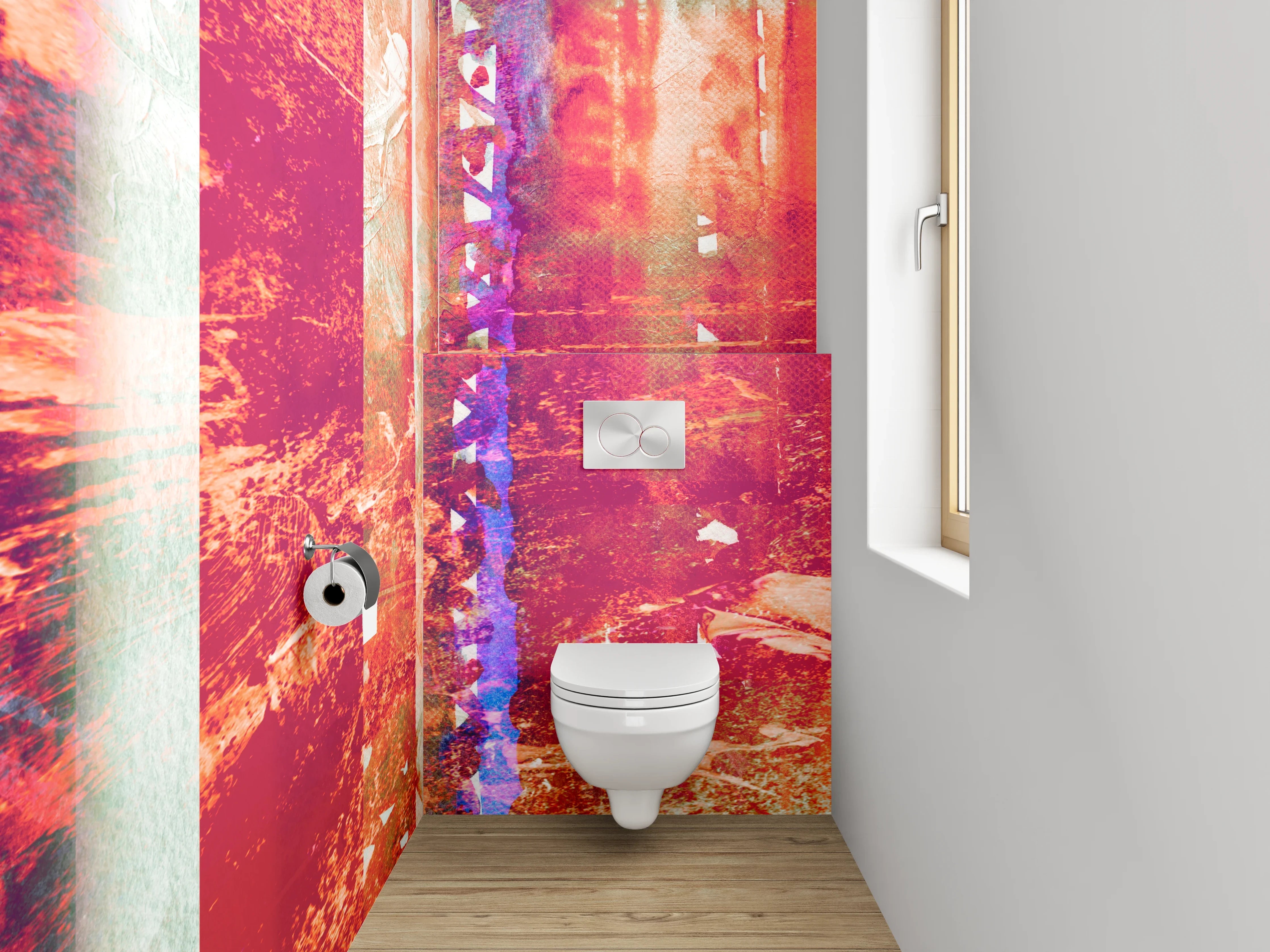 WC-Rückwand - Abstraktes Farbenspiel für Dein Bad