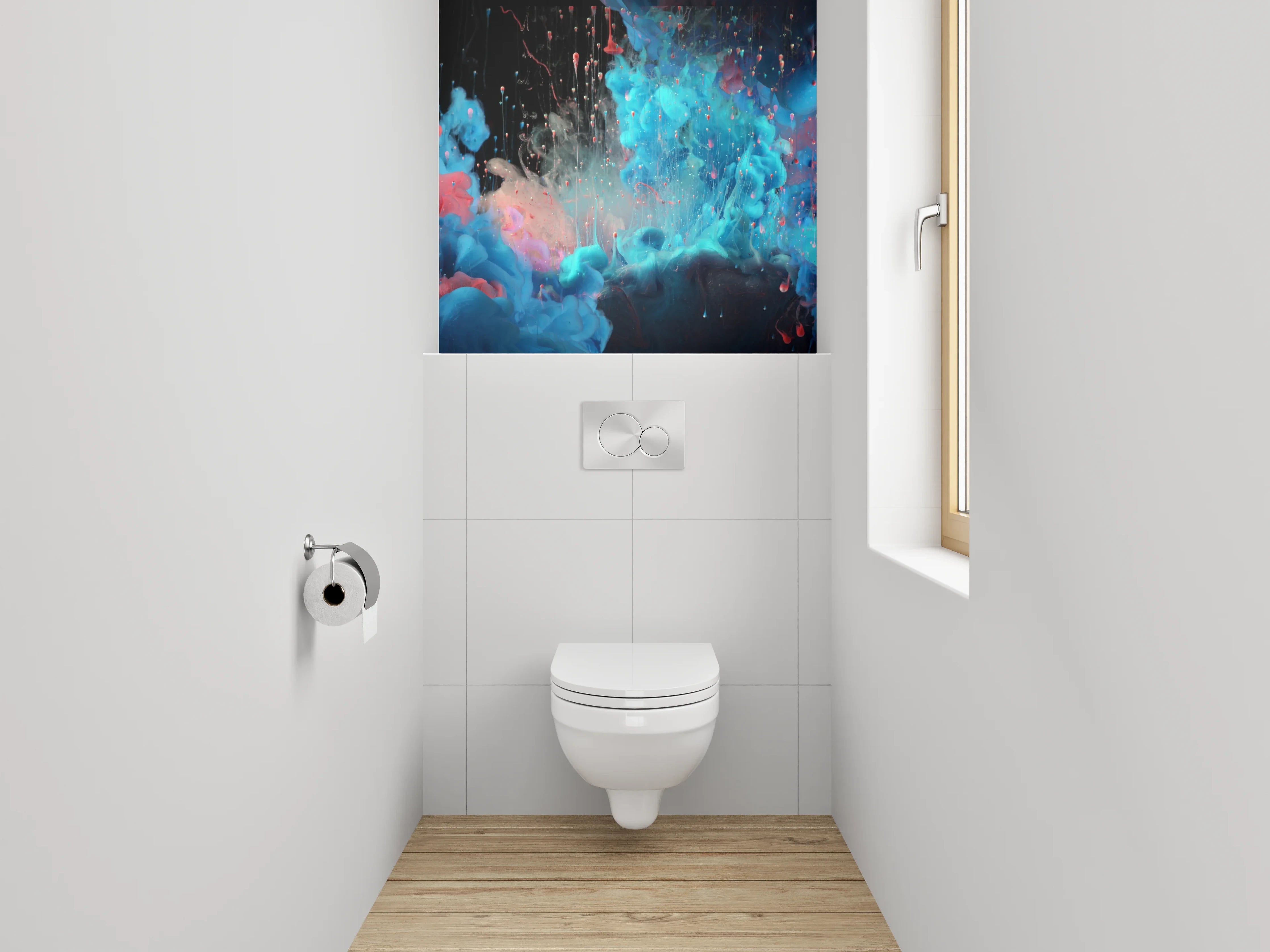 WC-Rückwand - Abstraktes Farbenspiel in Rot und Blau