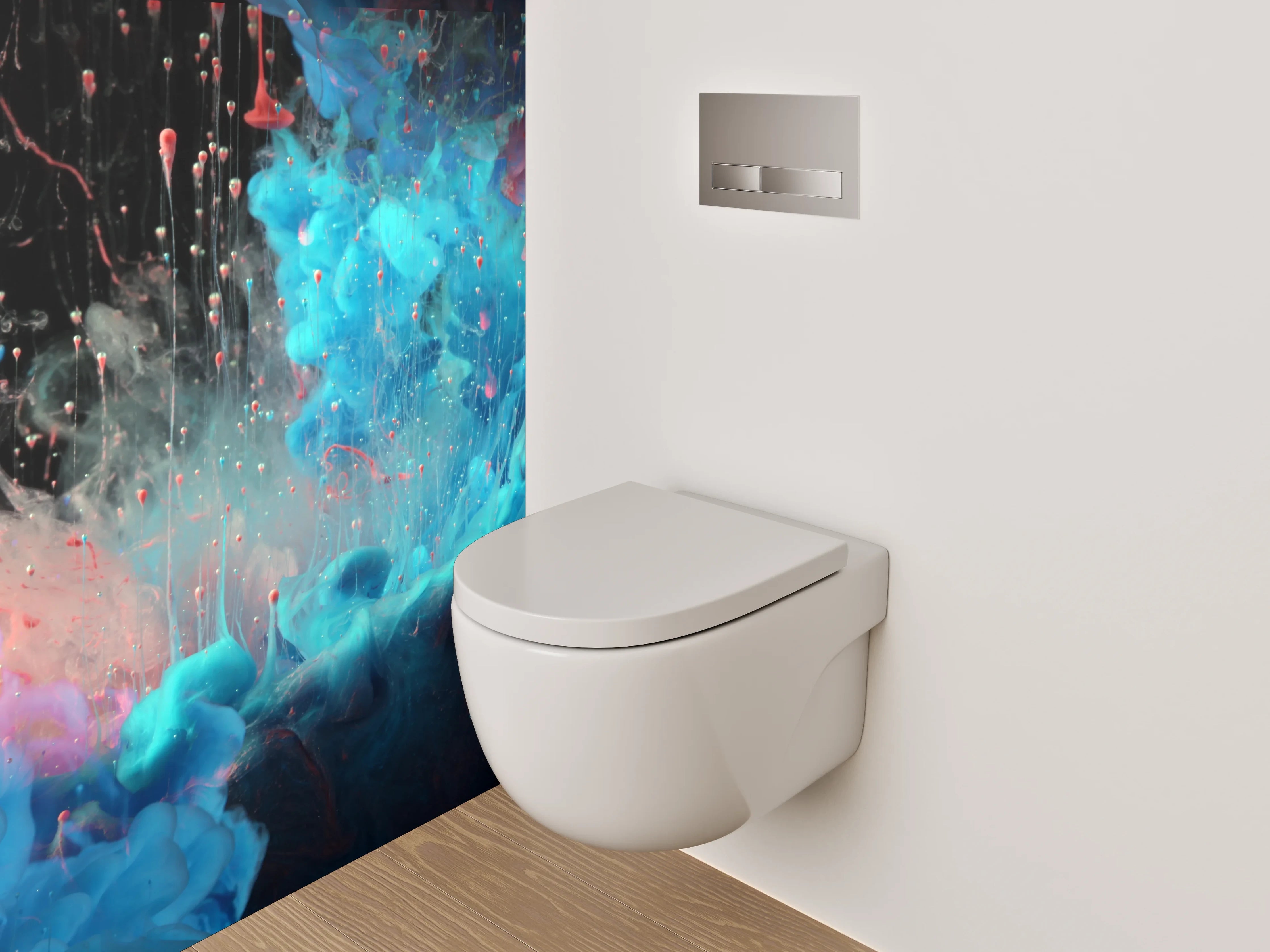 WC-Rückwand - Abstraktes Farbenspiel in Rot und Blau