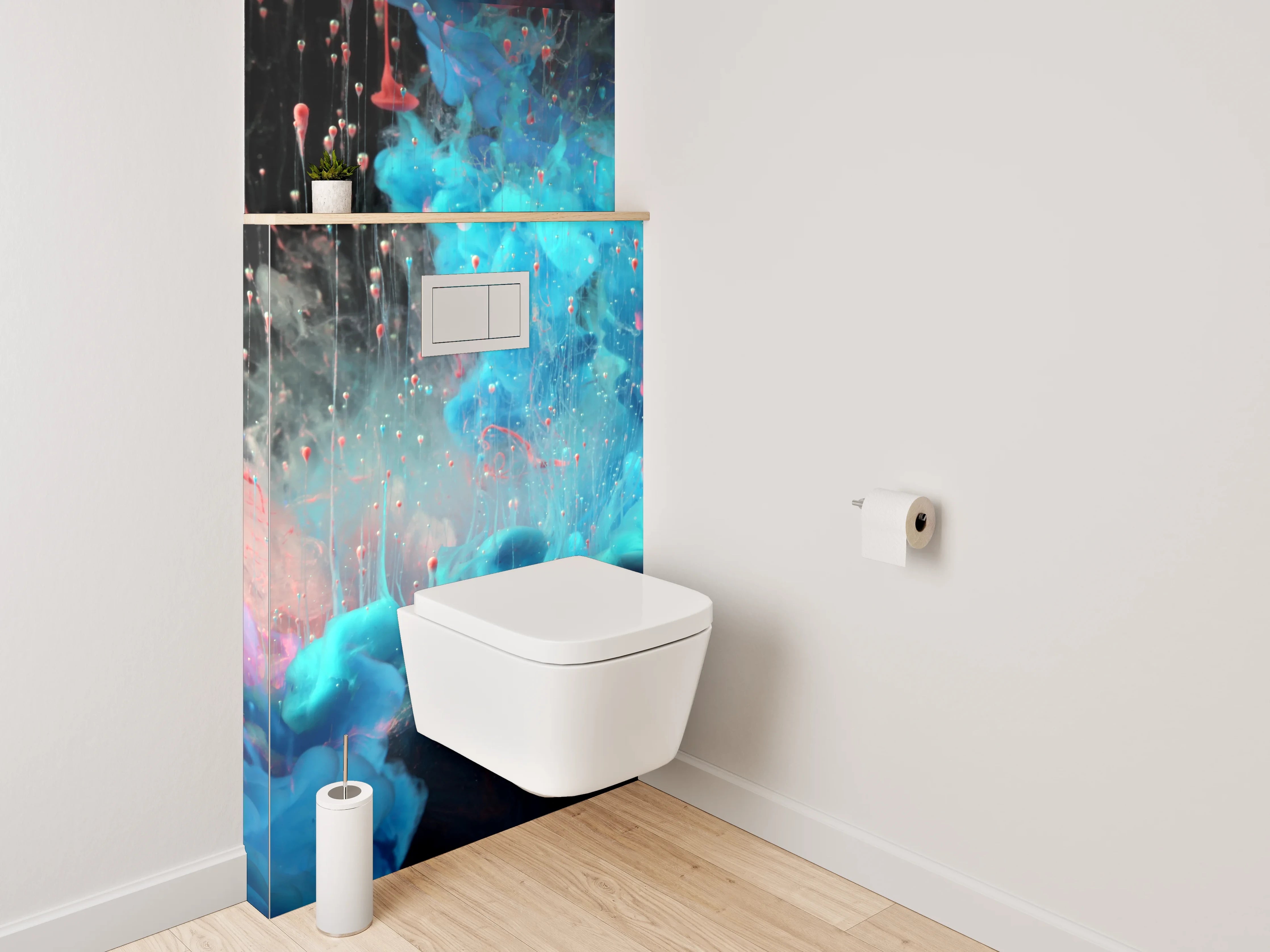 WC-Rückwand - Abstraktes Farbenspiel in Rot und Blau