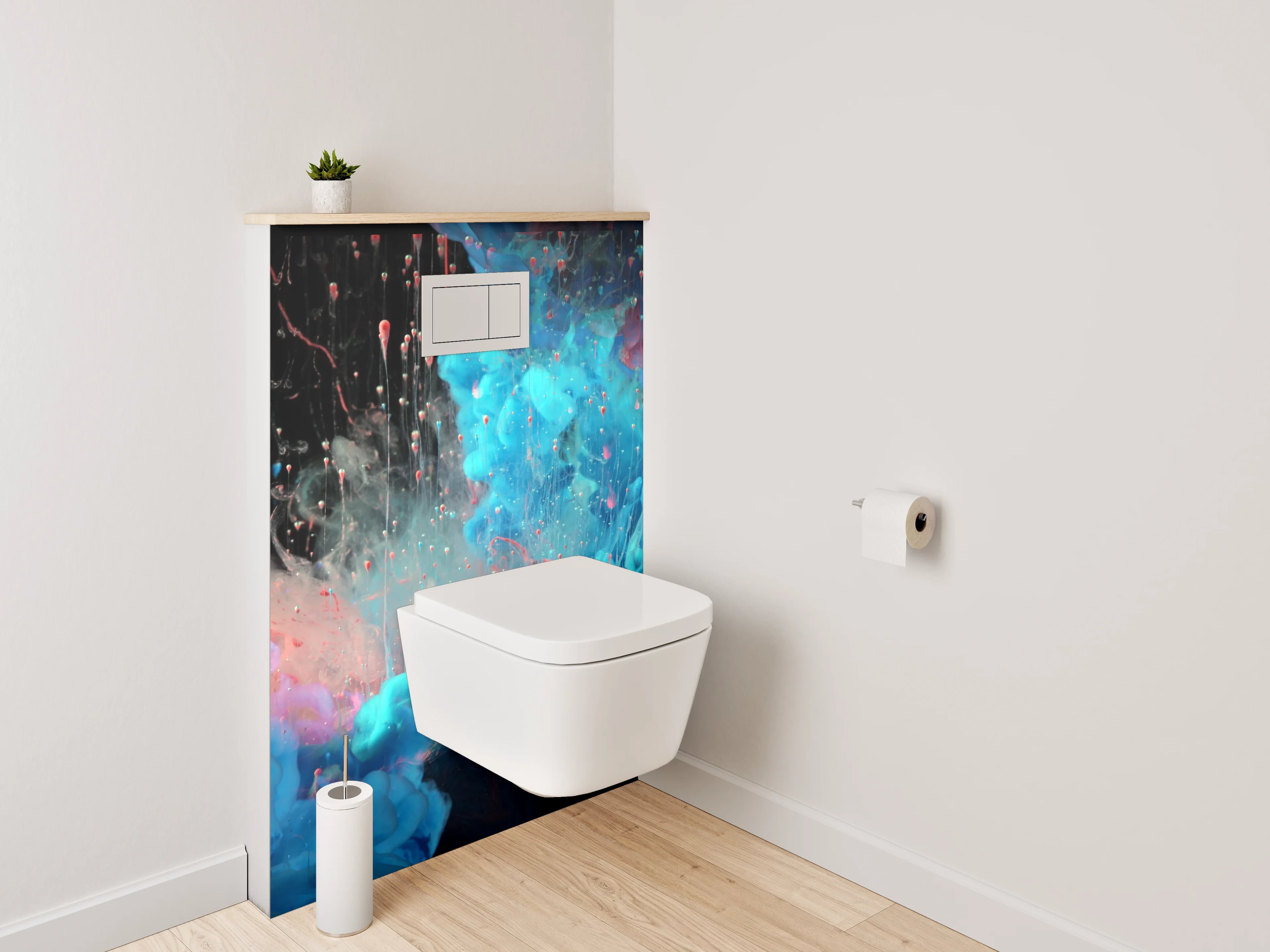 WC-Rückwand - Abstraktes Farbenspiel in Rot und Blau