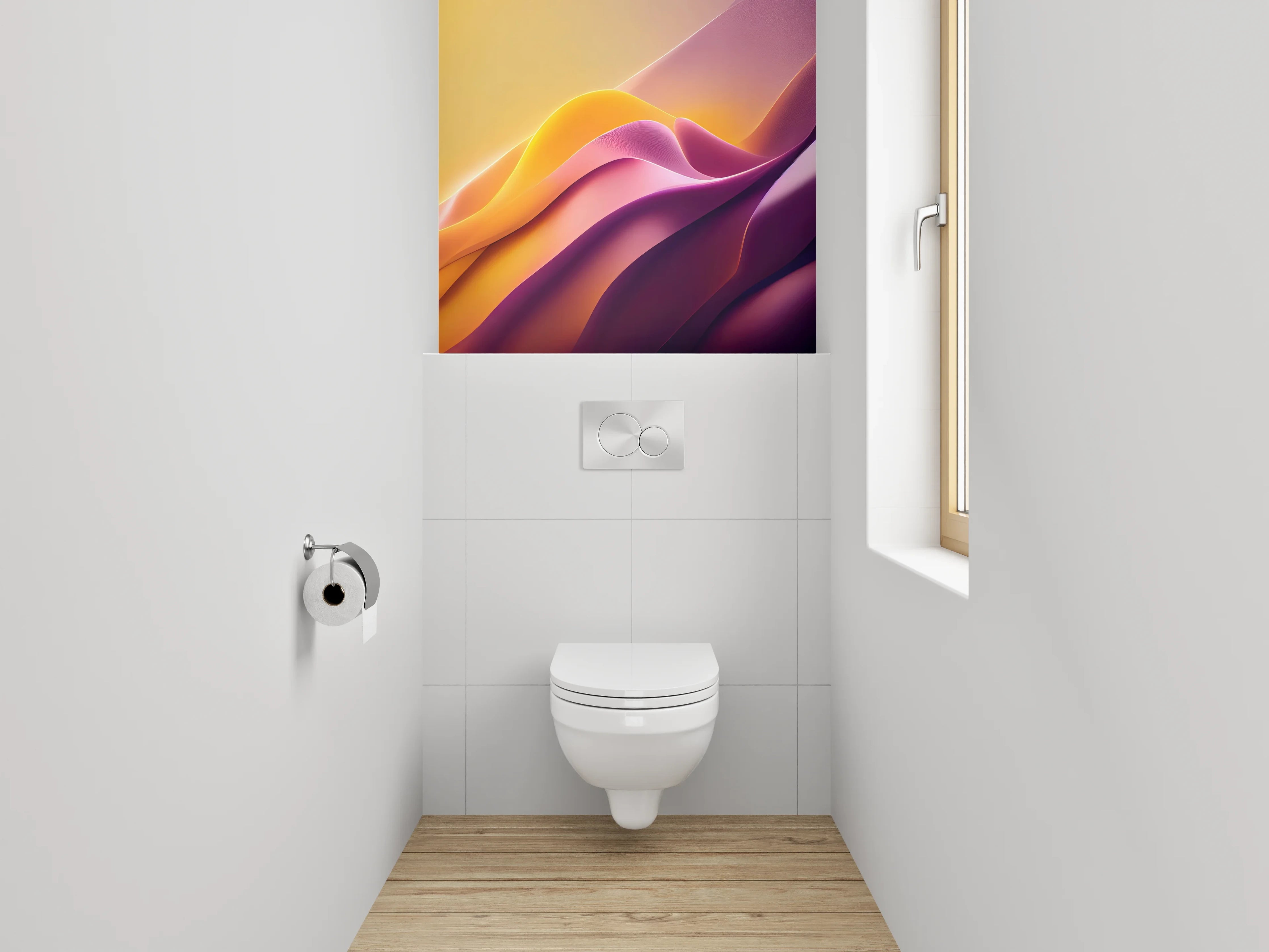 WC-Rückwand - Abstraktes Farbspiel: Gelb, Pink, Lila