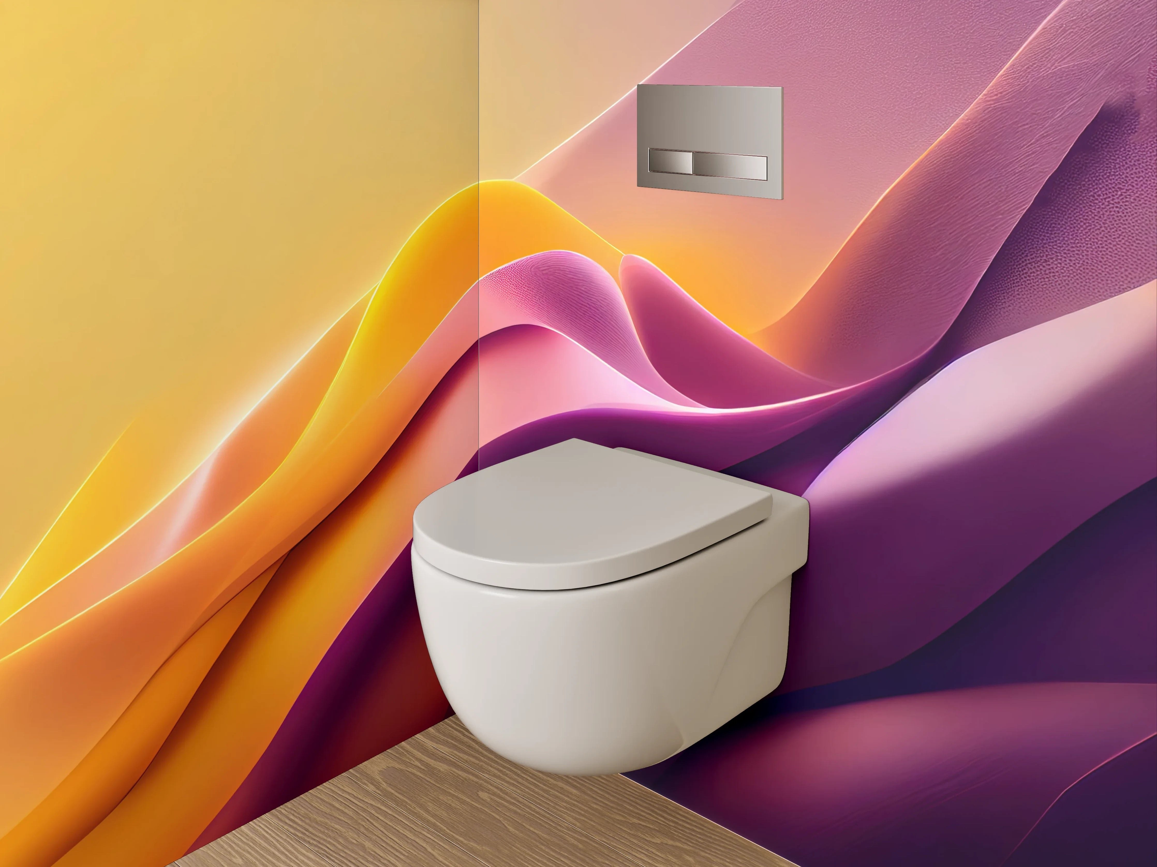 WC-Rückwand - Abstraktes Farbspiel: Gelb, Pink, Lila