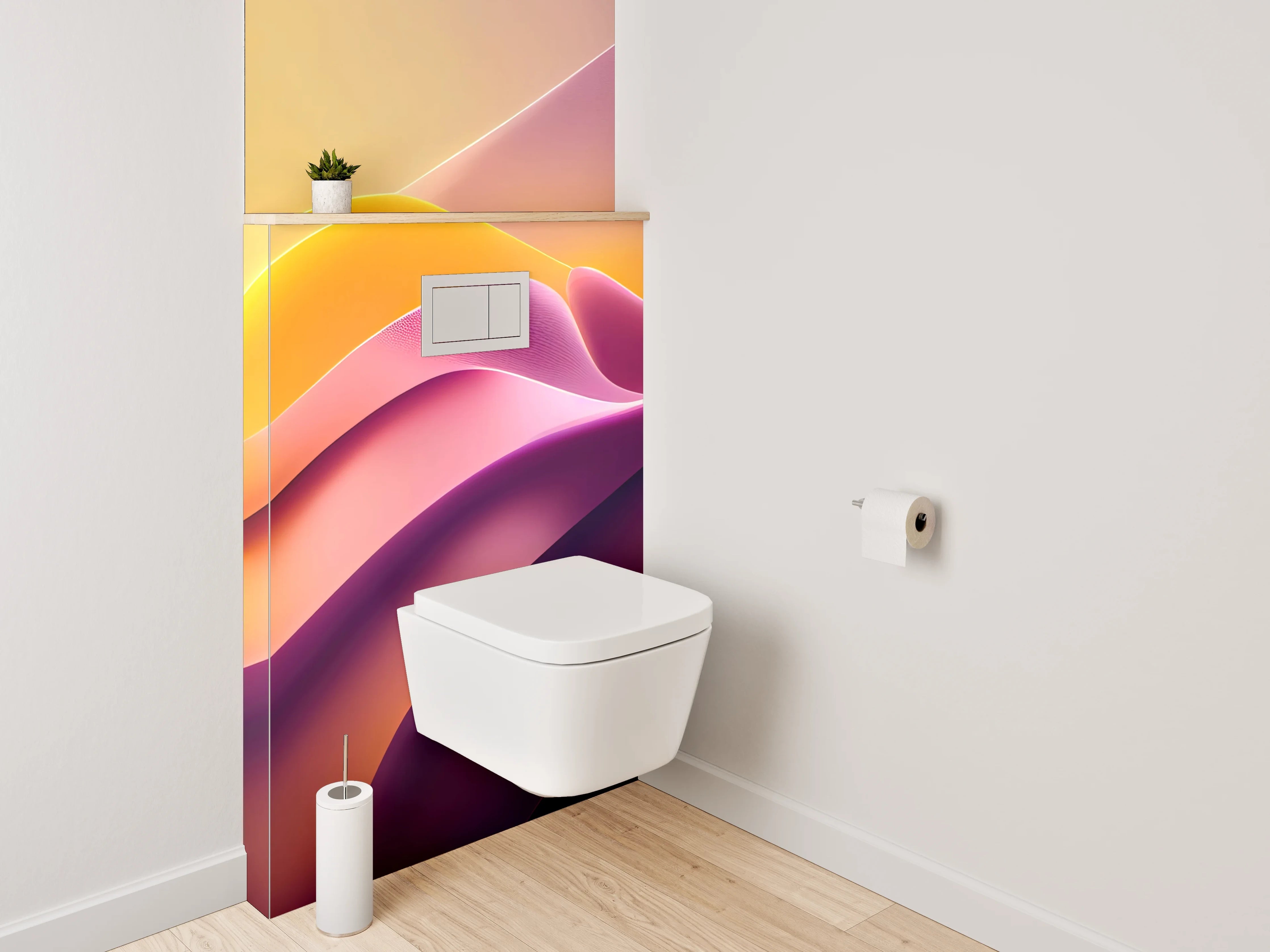 WC-Rückwand - Abstraktes Farbspiel: Gelb, Pink, Lila