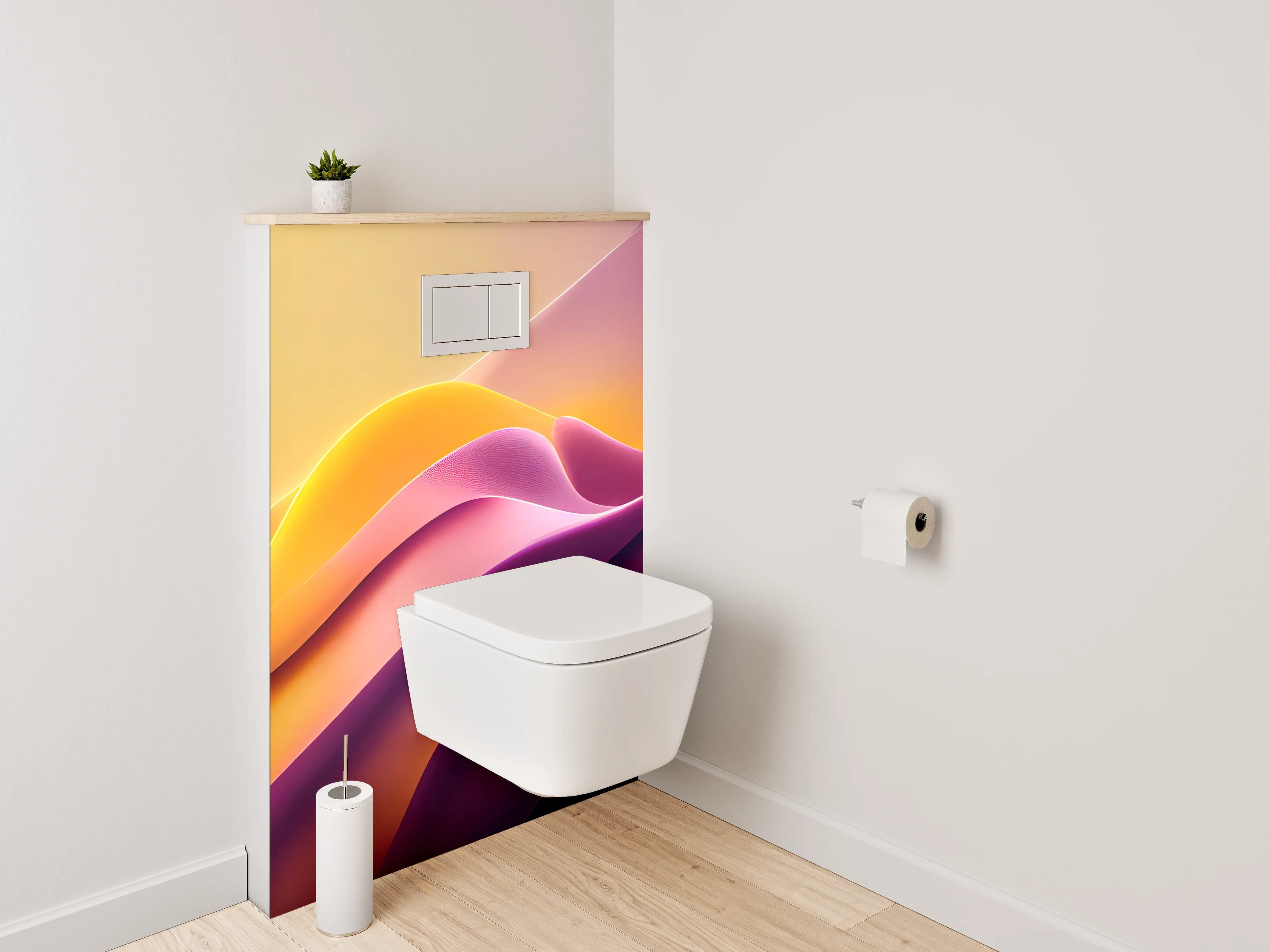 WC-Rückwand - Abstraktes Farbspiel: Gelb, Pink, Lila