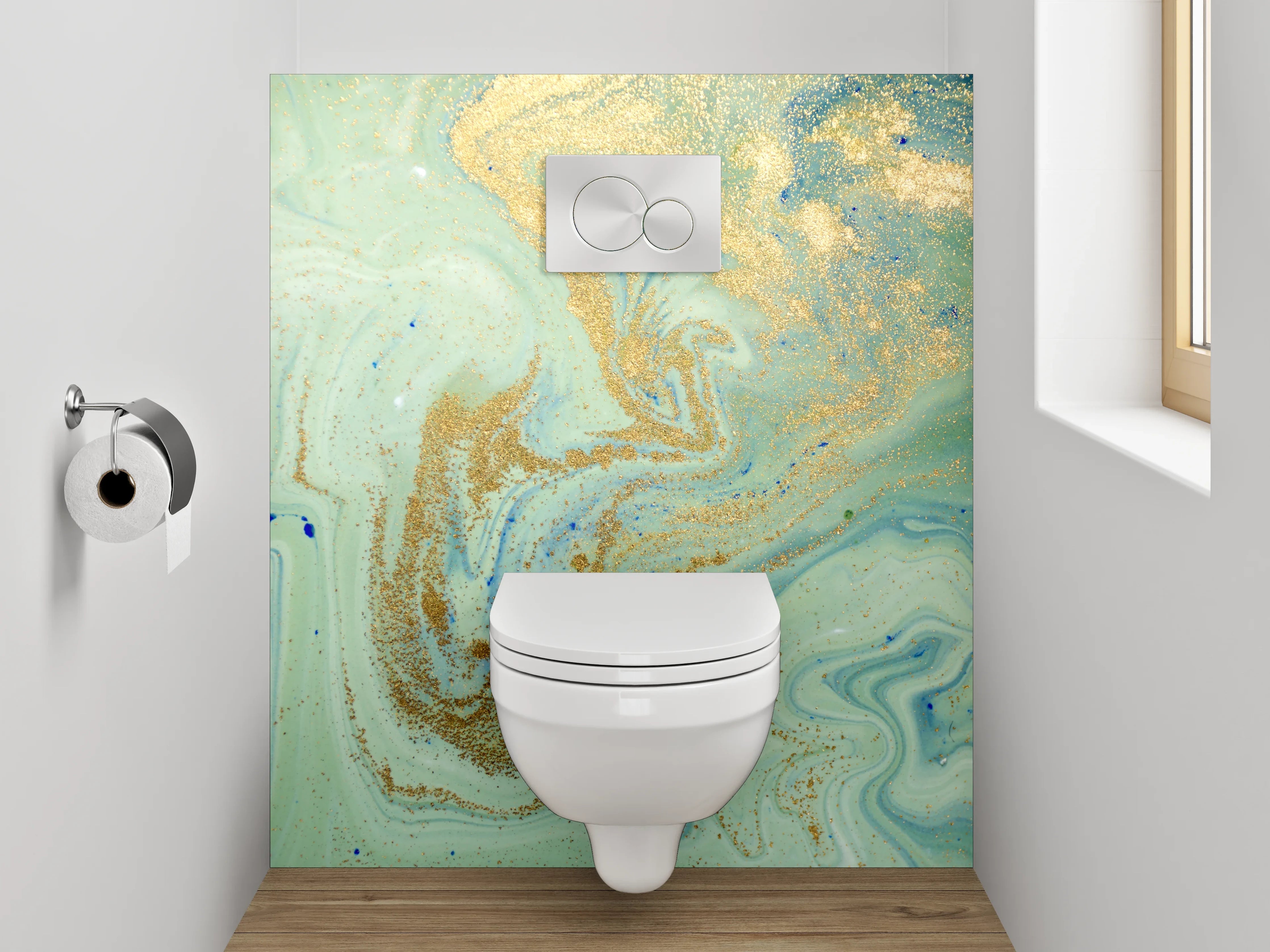 WC-Rückwand - Abstraktes Gold-Aquarell Marmoroptik
