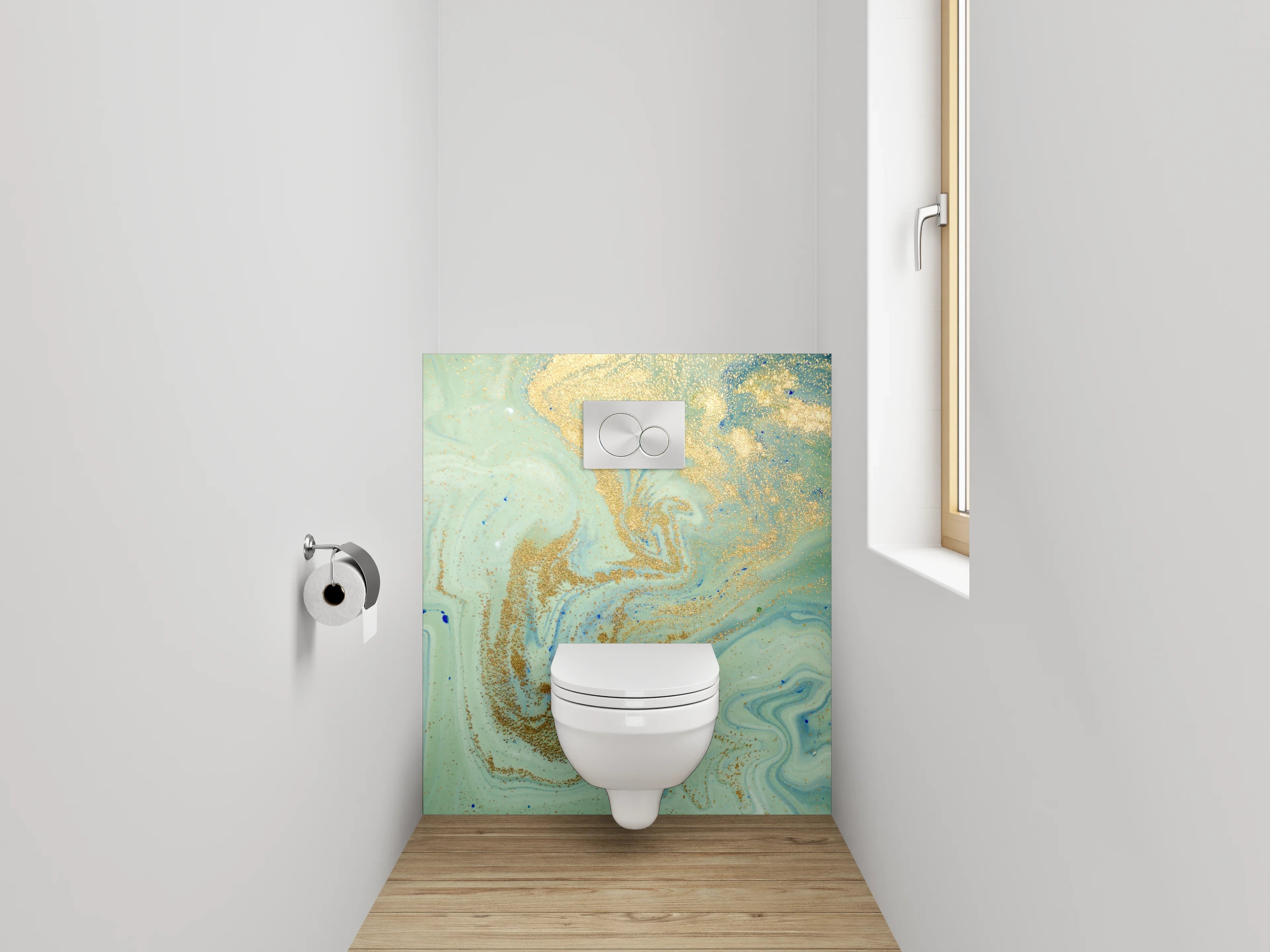WC-Rückwand - Abstraktes Gold-Aquarell Marmoroptik