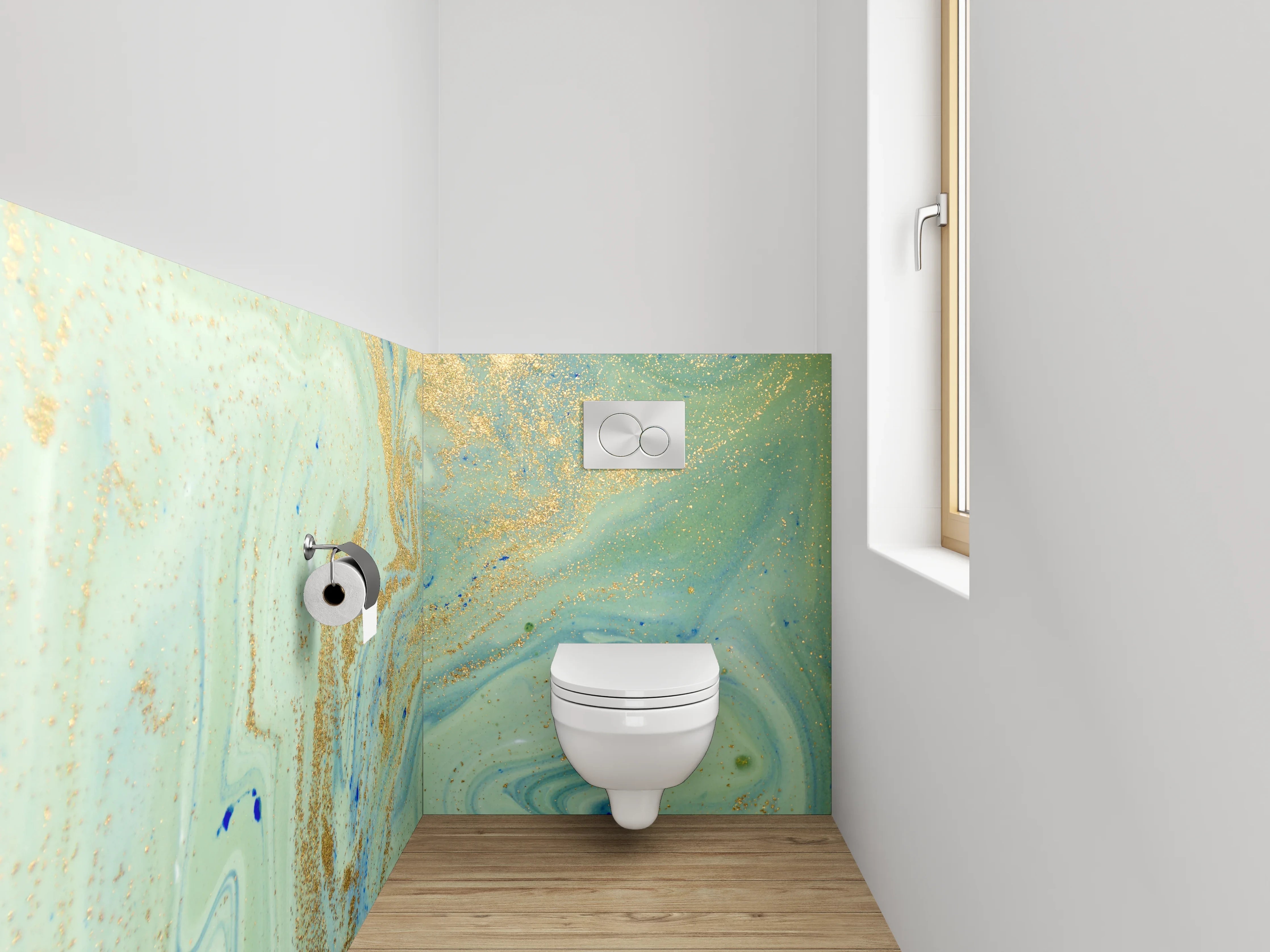 WC-Rückwand - Abstraktes Gold-Aquarell Marmoroptik