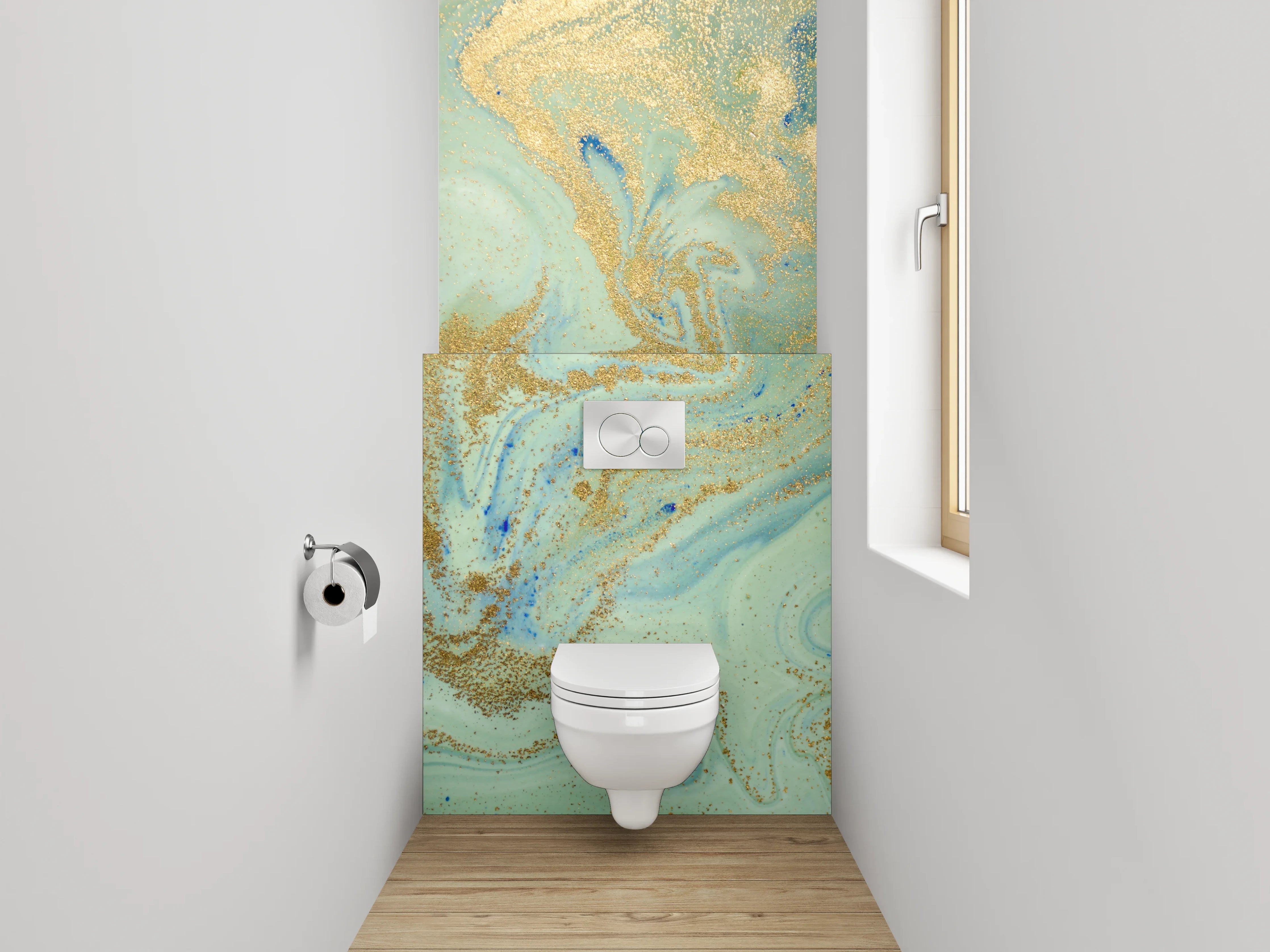 WC-Rückwand - Abstraktes Gold-Aquarell Marmoroptik