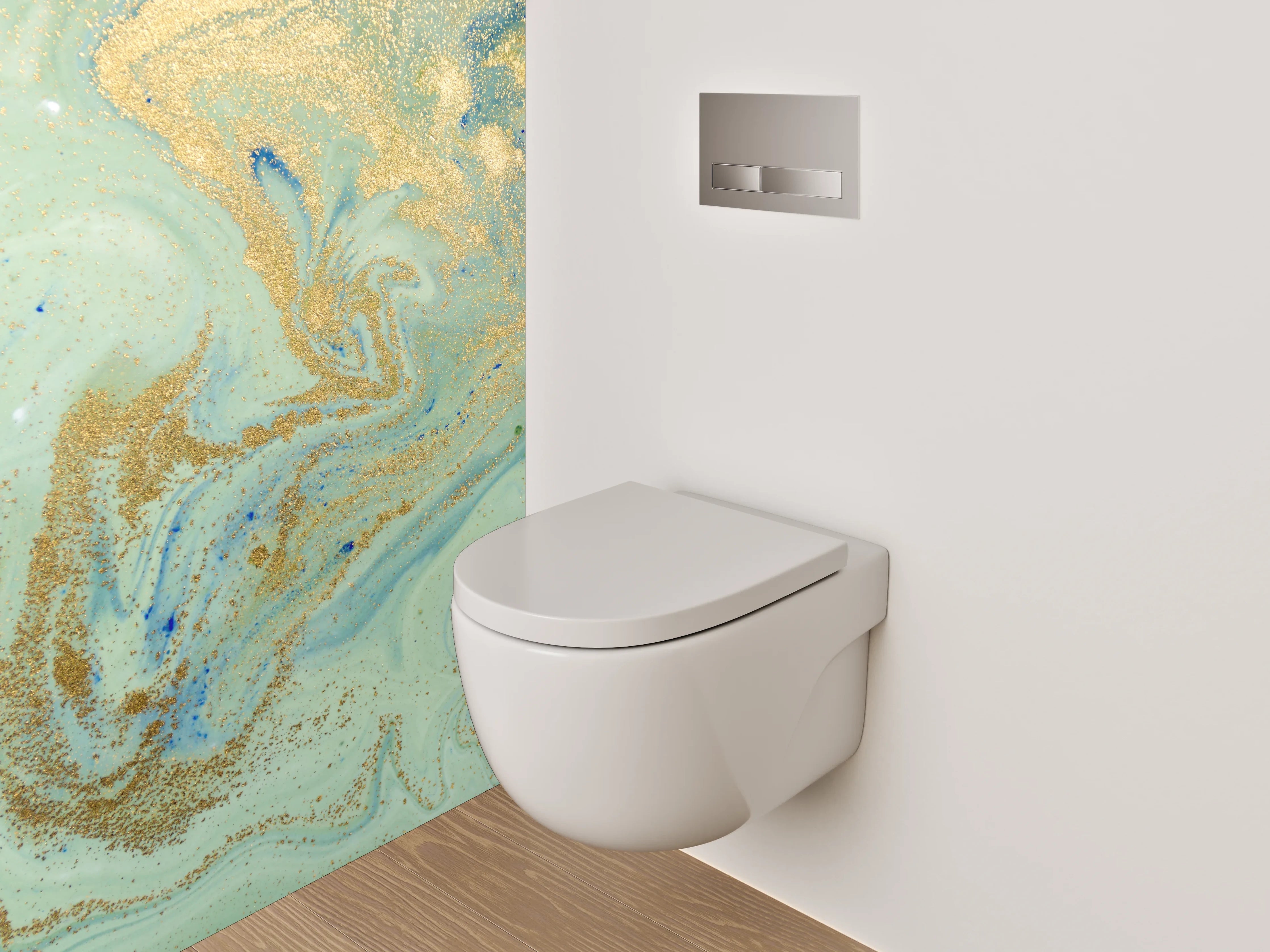 WC-Rückwand - Abstraktes Gold-Aquarell Marmoroptik