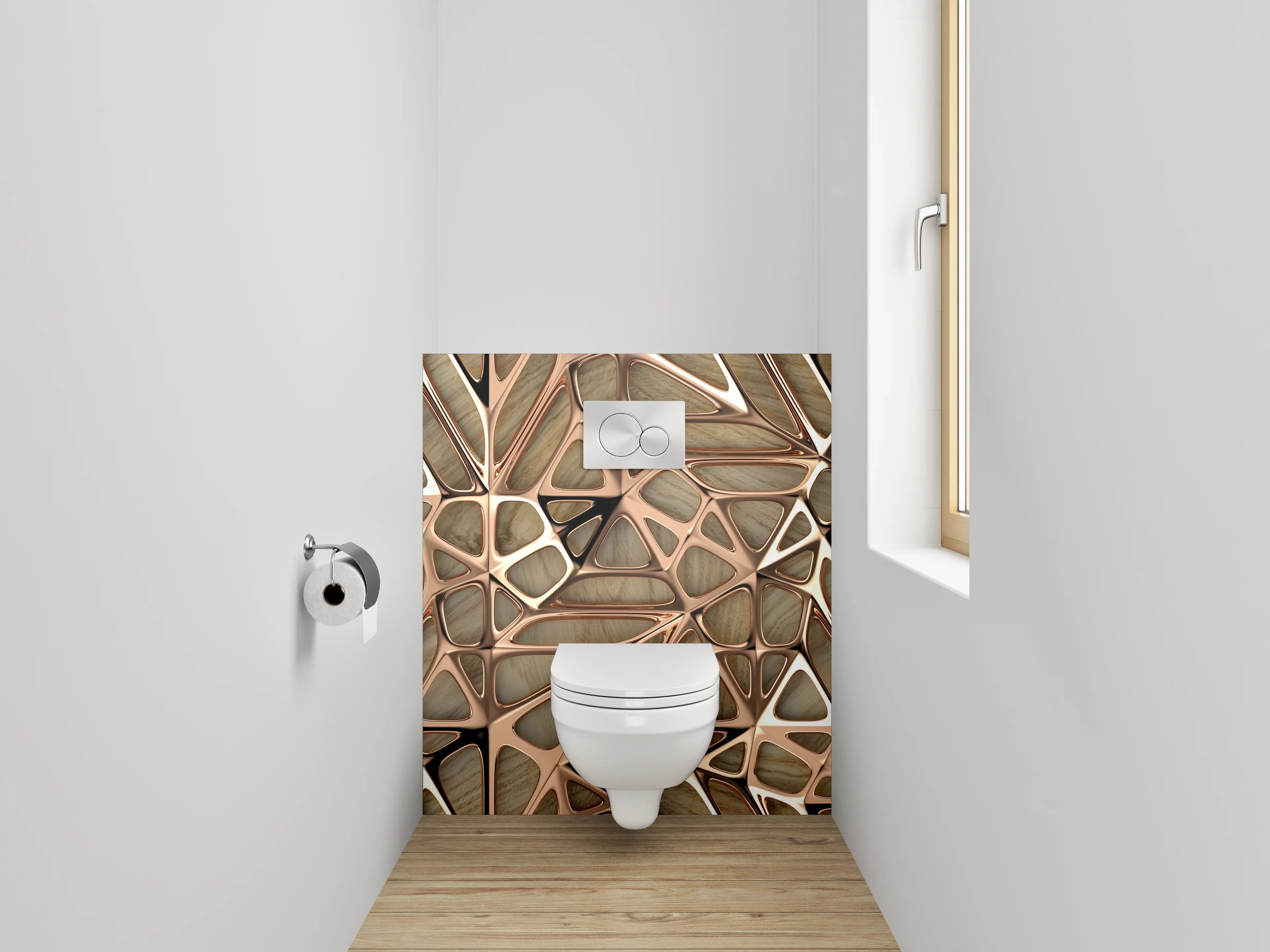 WC-Rückwand - Abstraktes Holz-Mosaik Braun Beige