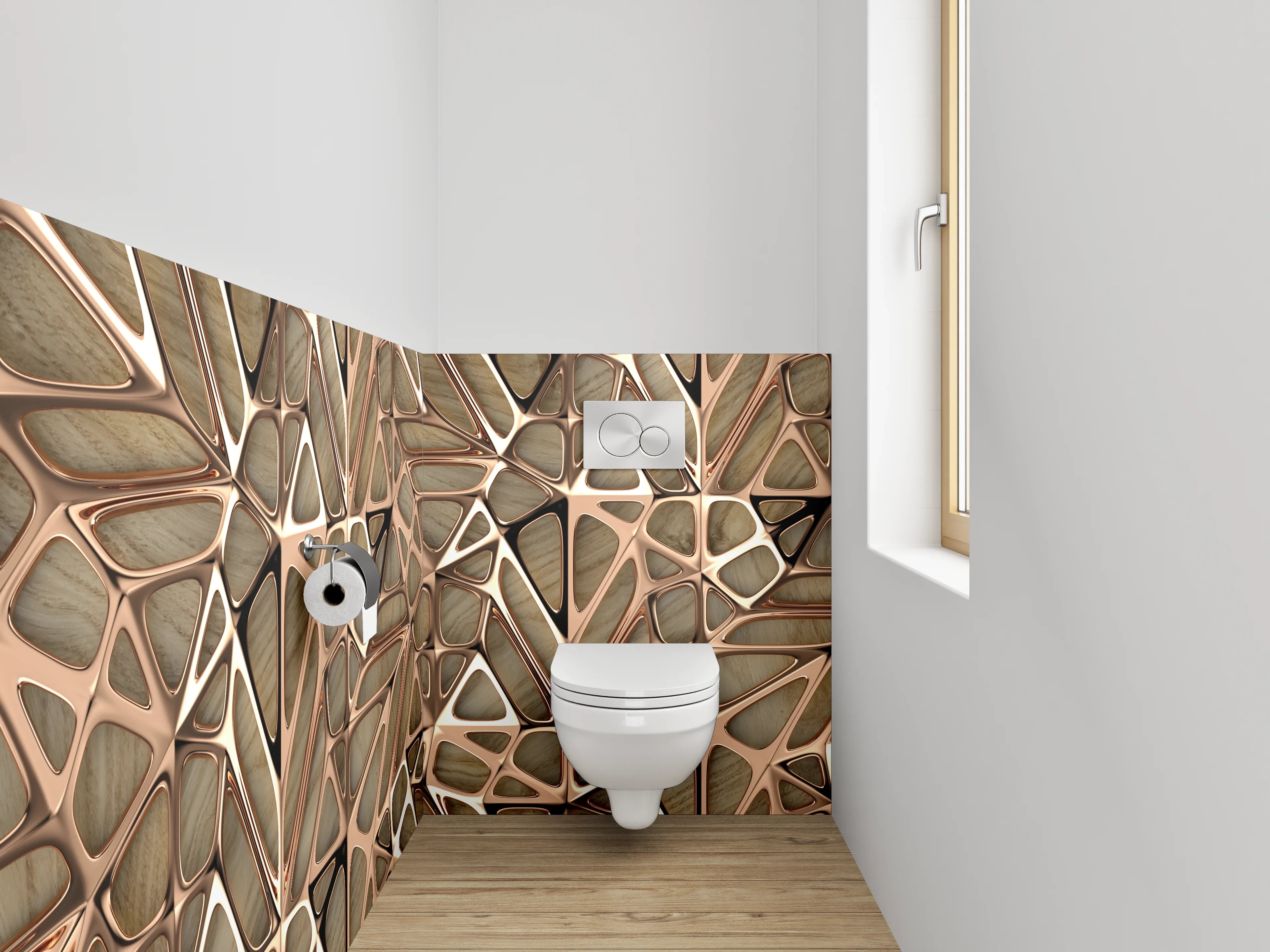 WC-Rückwand - Abstraktes Holz-Mosaik Braun Beige