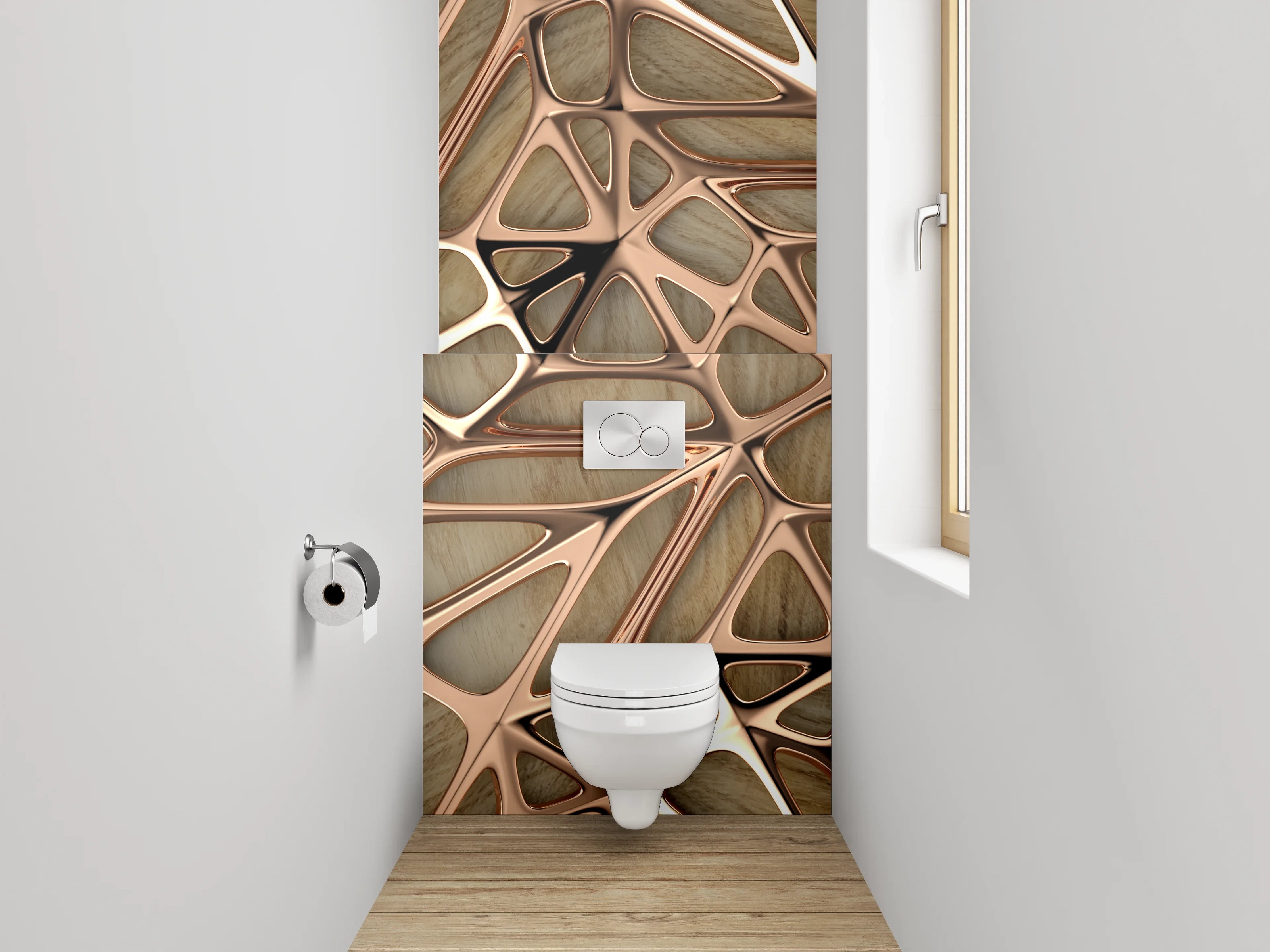 WC-Rückwand - Abstraktes Holz-Mosaik Braun Beige