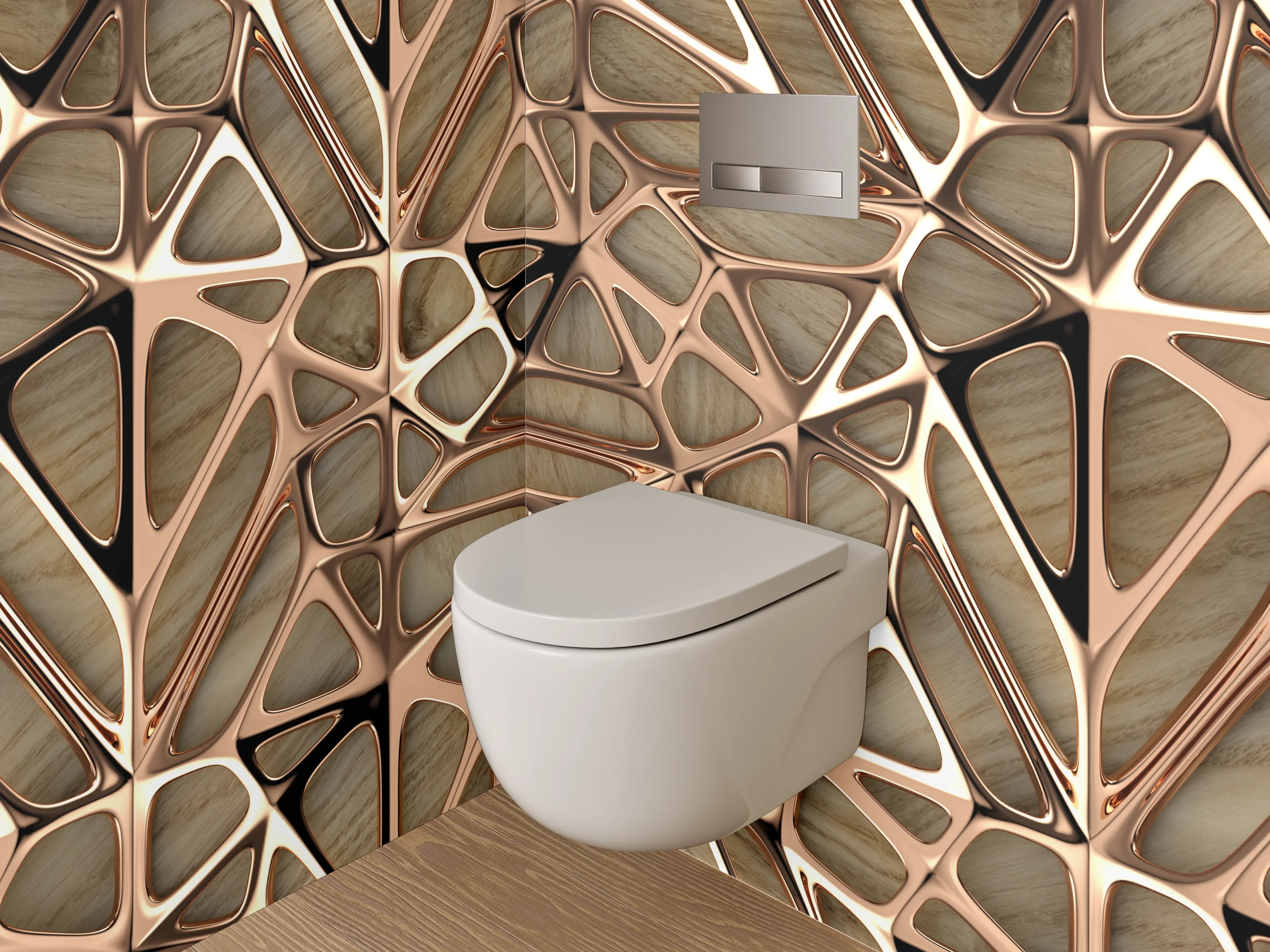 WC-Rückwand - Abstraktes Holz-Mosaik Braun Beige