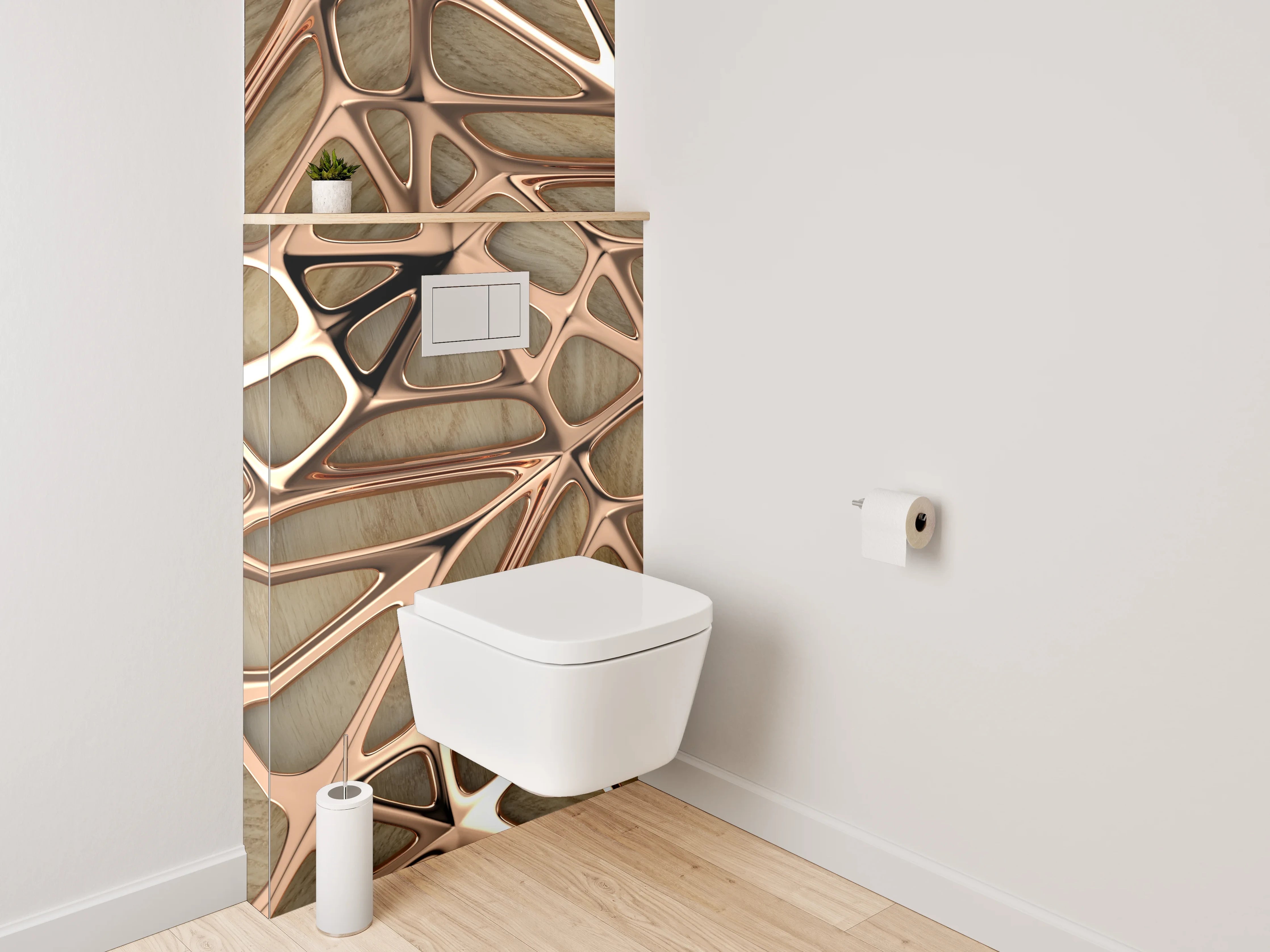 WC-Rückwand - Abstraktes Holz-Mosaik Braun Beige