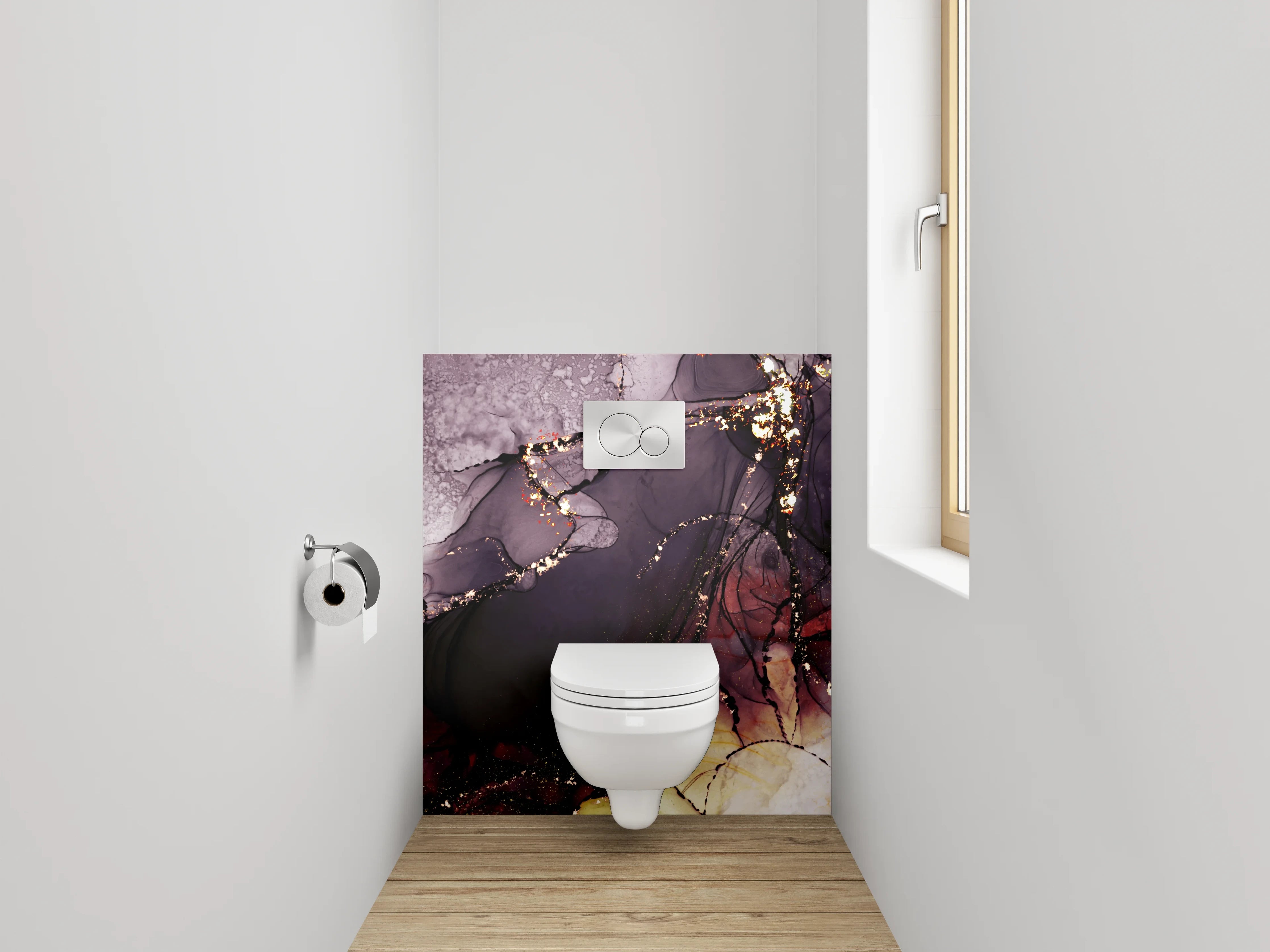 WC-Rückwand - Abstraktes Kunstwerk mit Gold und Lila