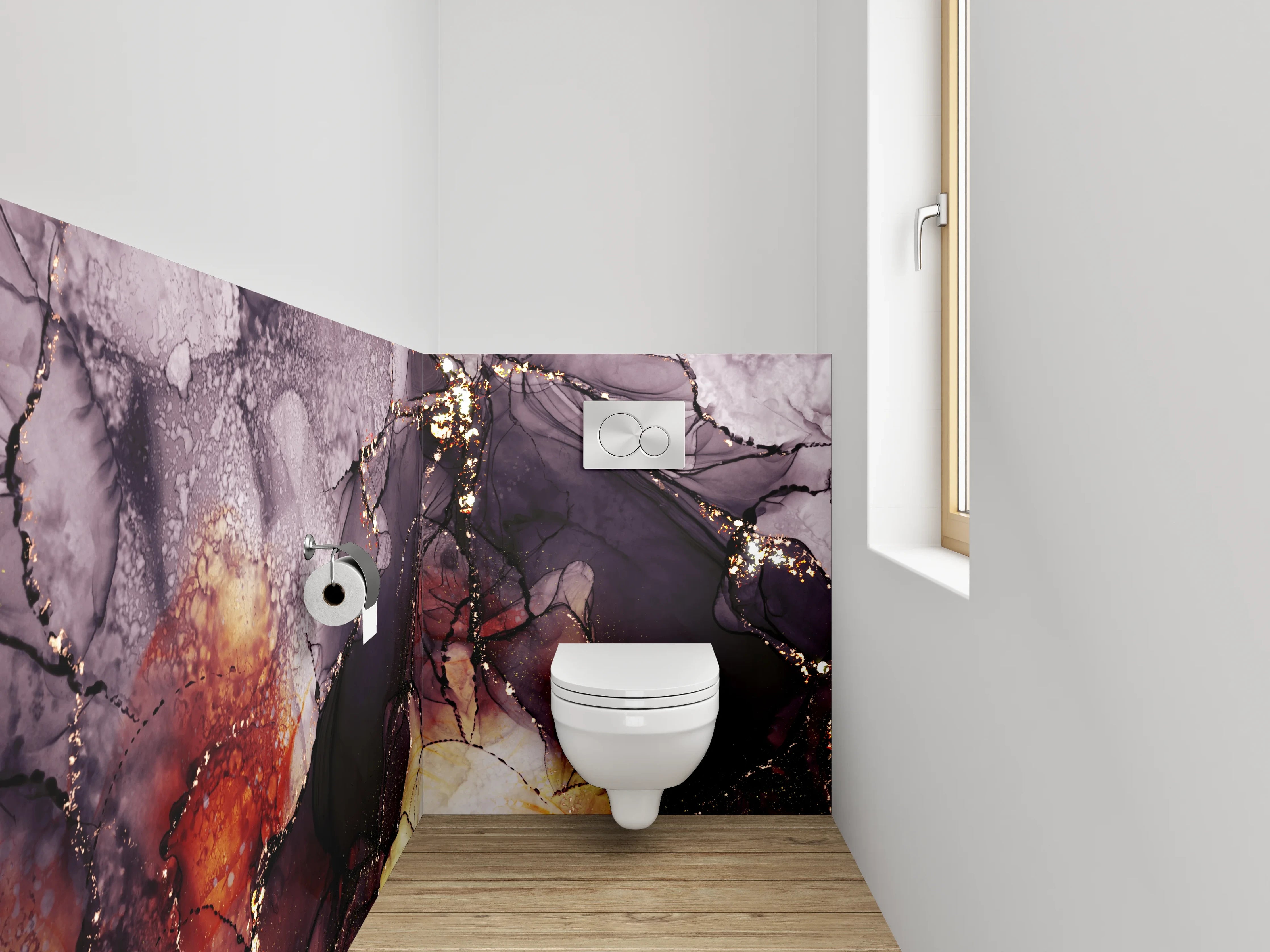 WC-Rückwand - Abstraktes Kunstwerk mit Gold und Lila