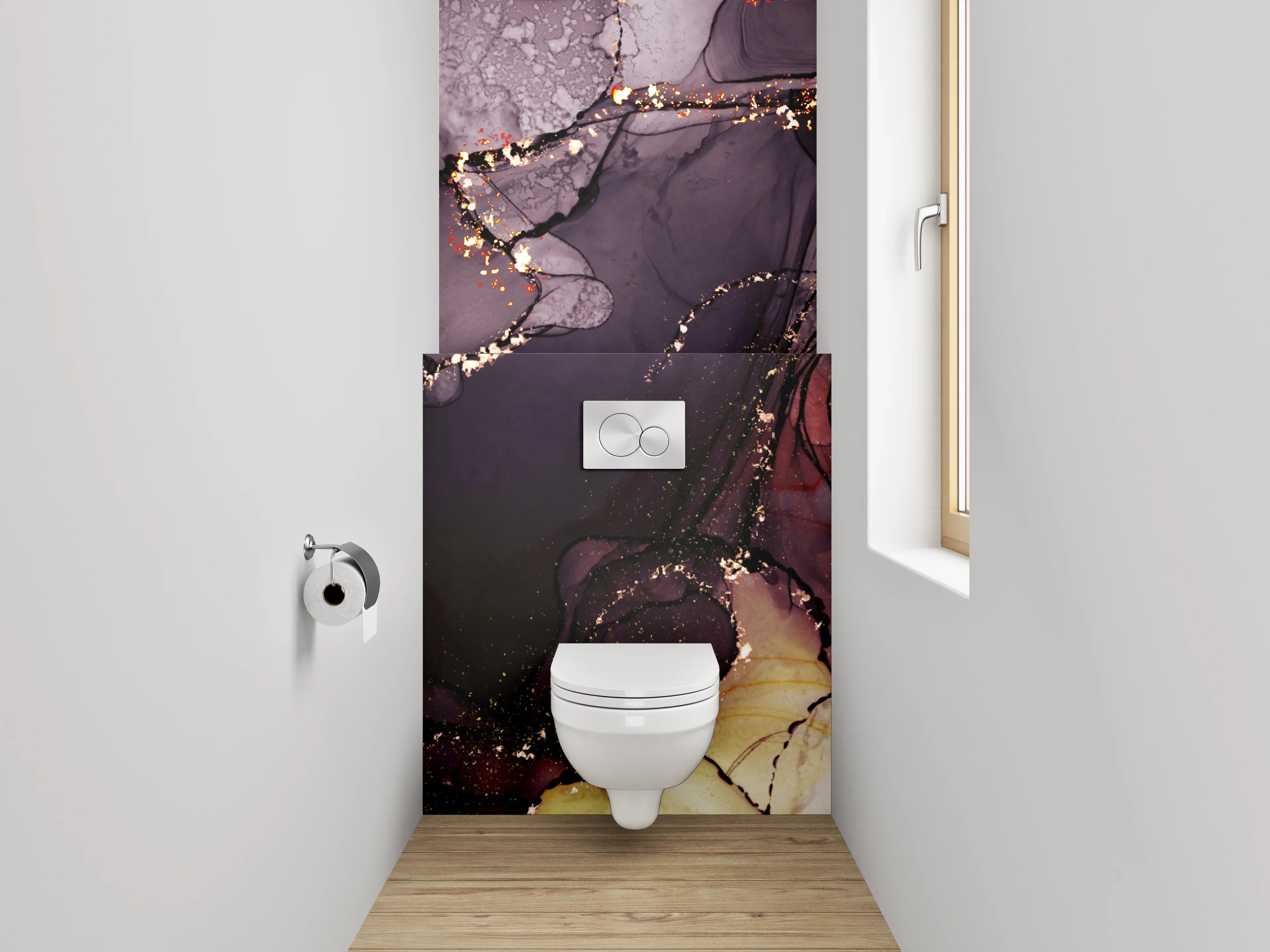 WC-Rückwand - Abstraktes Kunstwerk mit Gold und Lila