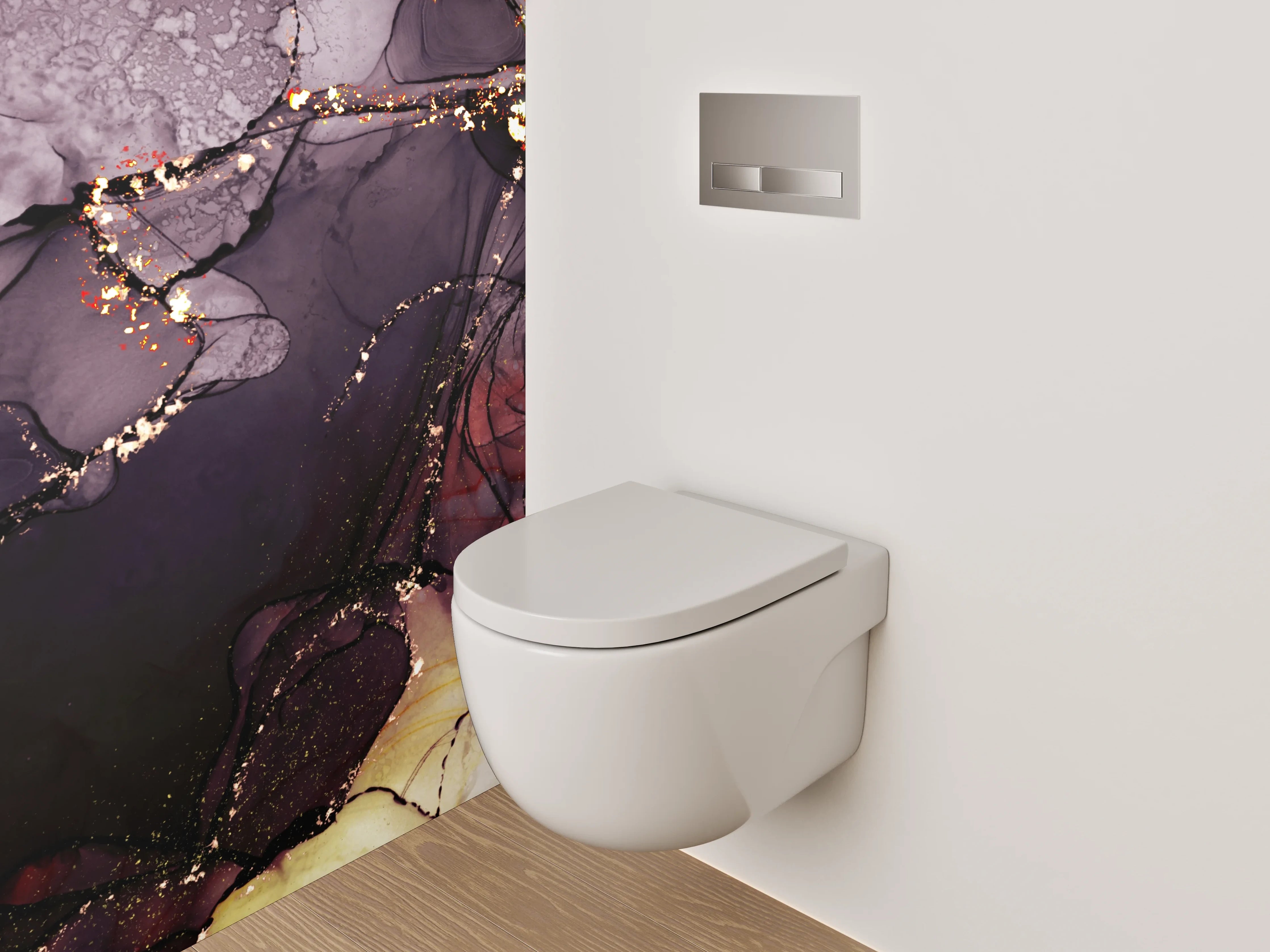 WC-Rückwand - Abstraktes Kunstwerk mit Gold und Lila